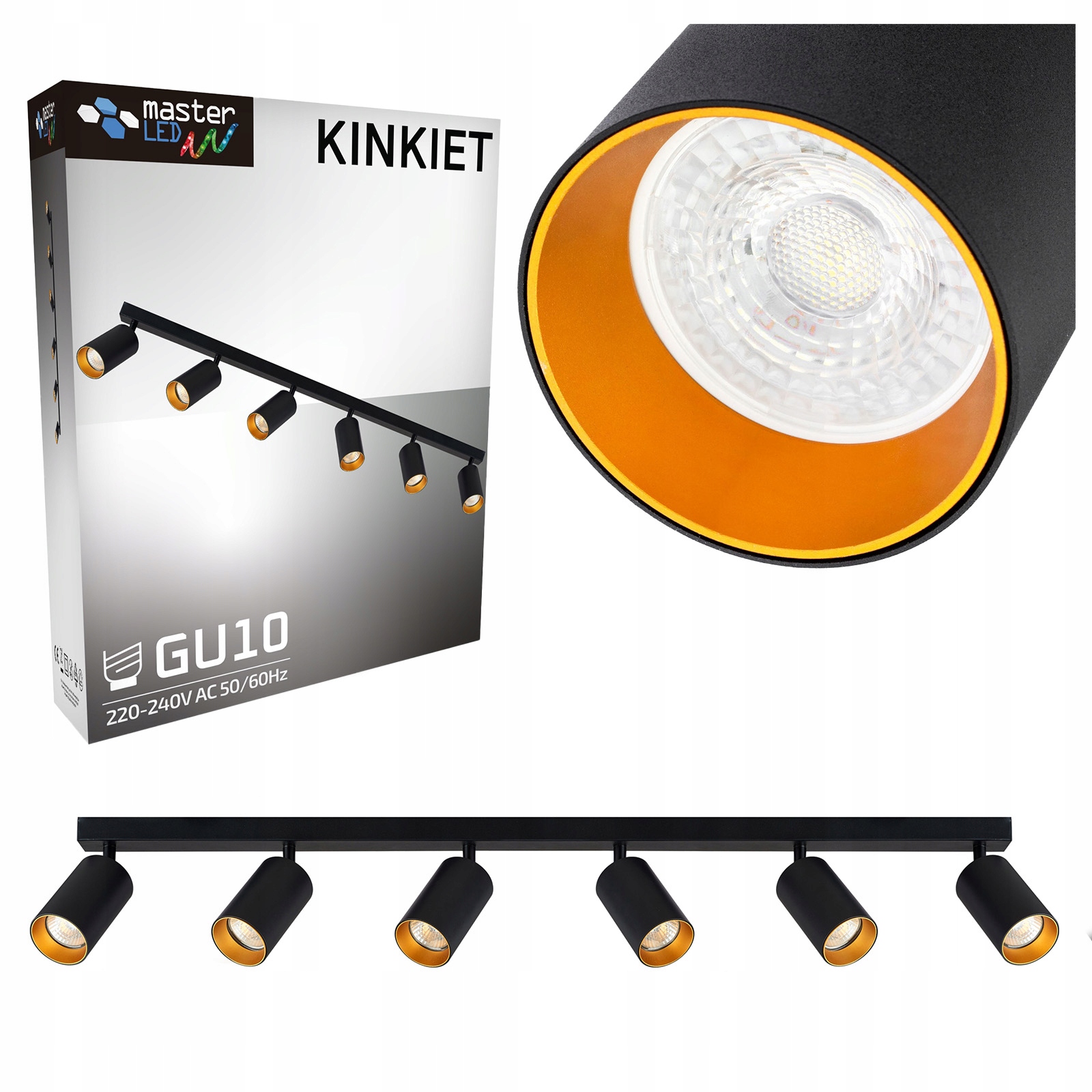 stropní svítidlo Led Nástěnné svítidlo Halogenové svítidlo Spot 6x GU10 Černo-zlatá