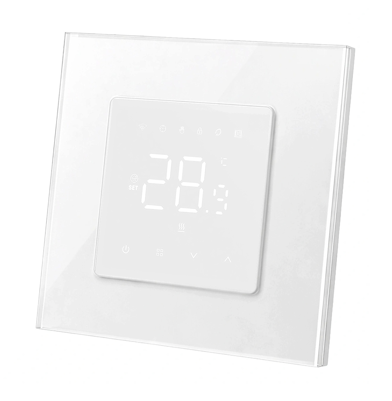 WiFi pokojový termostat Tuya Smart Ovladač ve skleněném rámu Bílý BarON