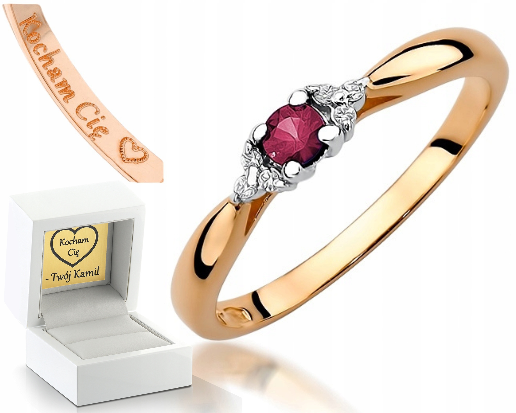 Prstýnek Z Růžového Zlata S Rubínem A Brilianty