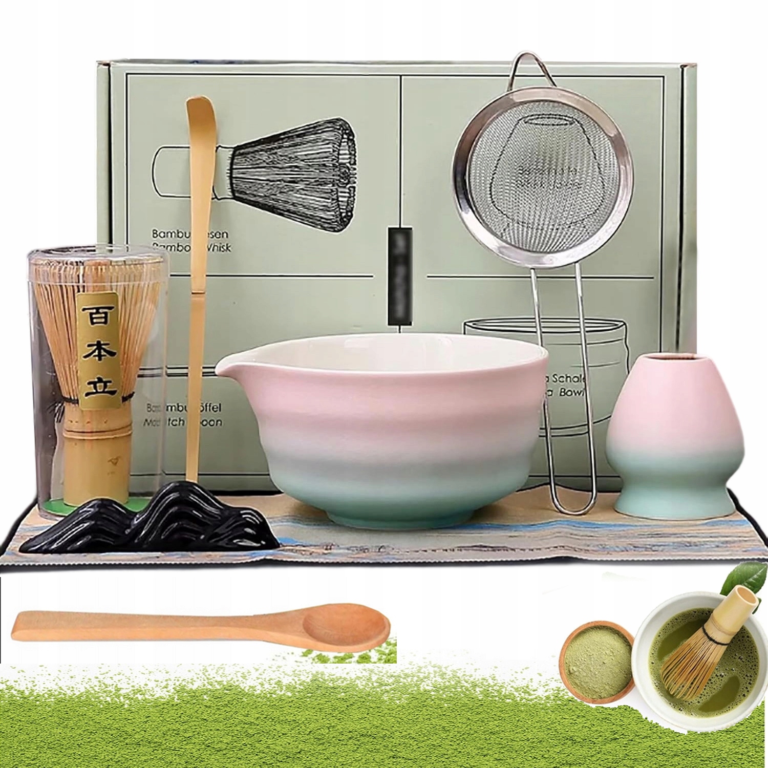 Zestaw Ceremonialny Do Matchy Czarka Miotełka Podstawka Łyżeczka 8SZT.