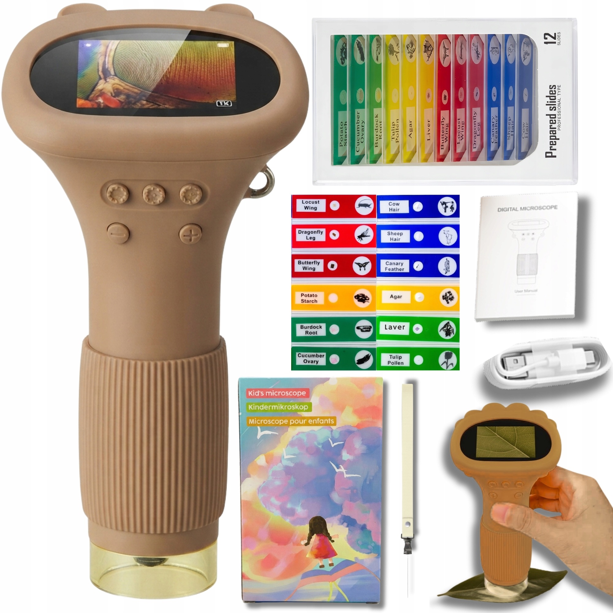 Digitální mikroskop pro děti Led 1000x Ips kapesní vzdělávací sada
