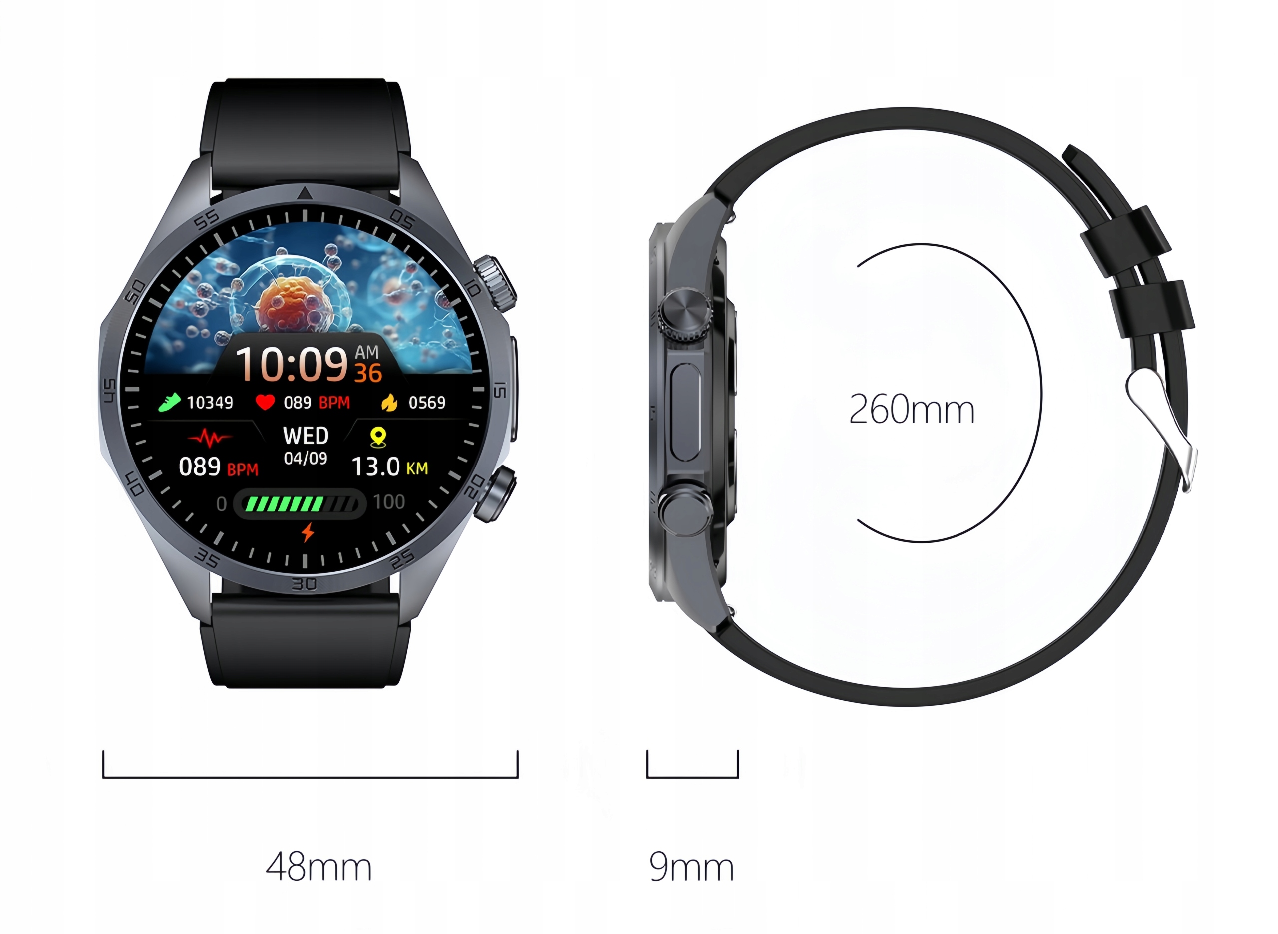 PULS PAS EKG ZEGAREK OPASKA KARDIOWATCH Z ANALIZĄ POMIAREM CUKRU CIŚNIENIE Transmisja danych brak