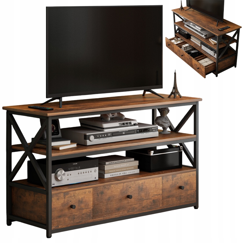 Rtv Skrinka Pod Televízor Loft Komoda Do Obývačky S Policami A Zásuvkami 110 CM