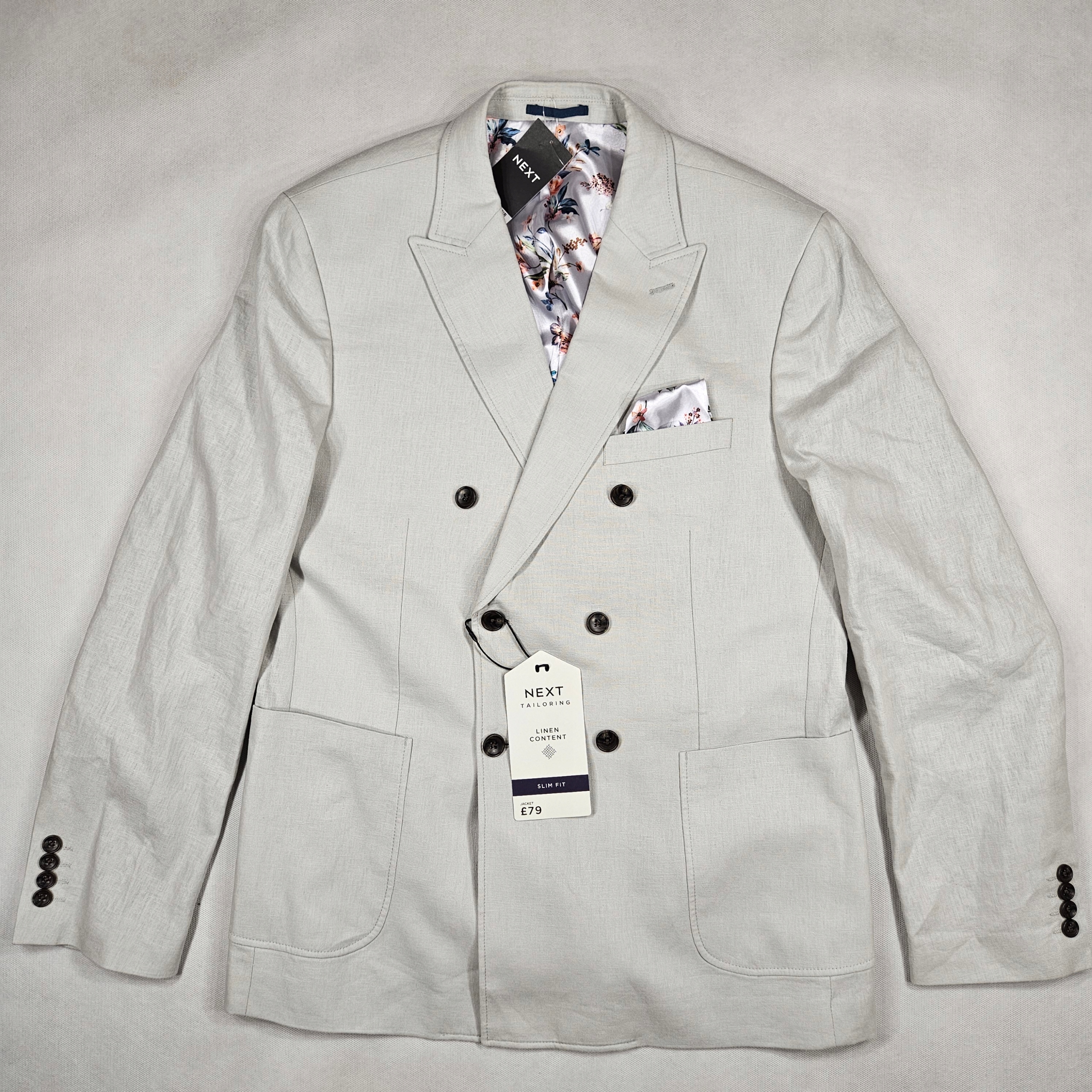 Next sako světle šedá se lnem kd/04006 slim fit 48long eur58 (XL/XXL)