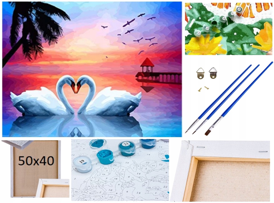 OBRAZ Malowanie po numerach ŁABĘDZIE SERCE MIŁOŚĆ