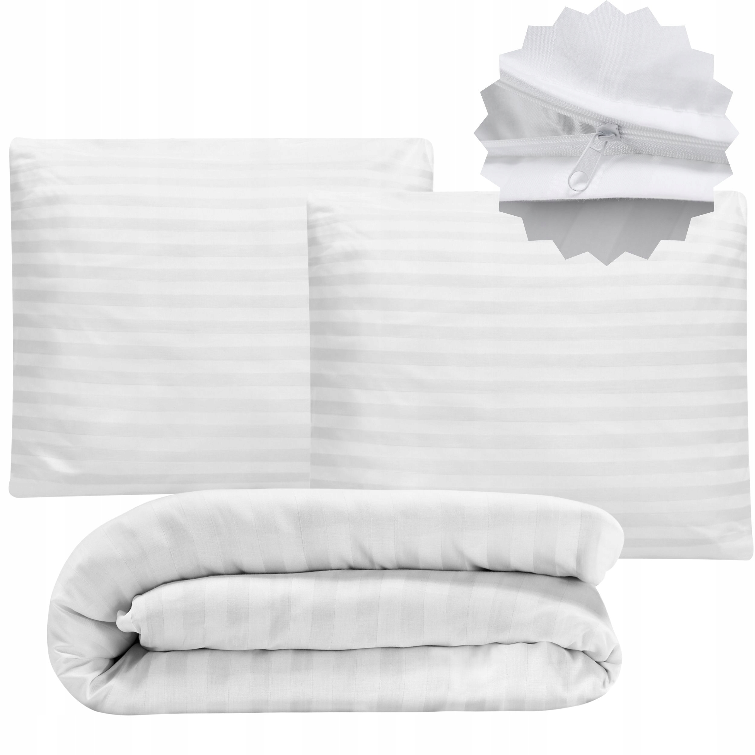 Pościel Biała Hotelowa 160x200+2x 70x80 50x60 50x70 Adamaszek 1cm z zamkiem