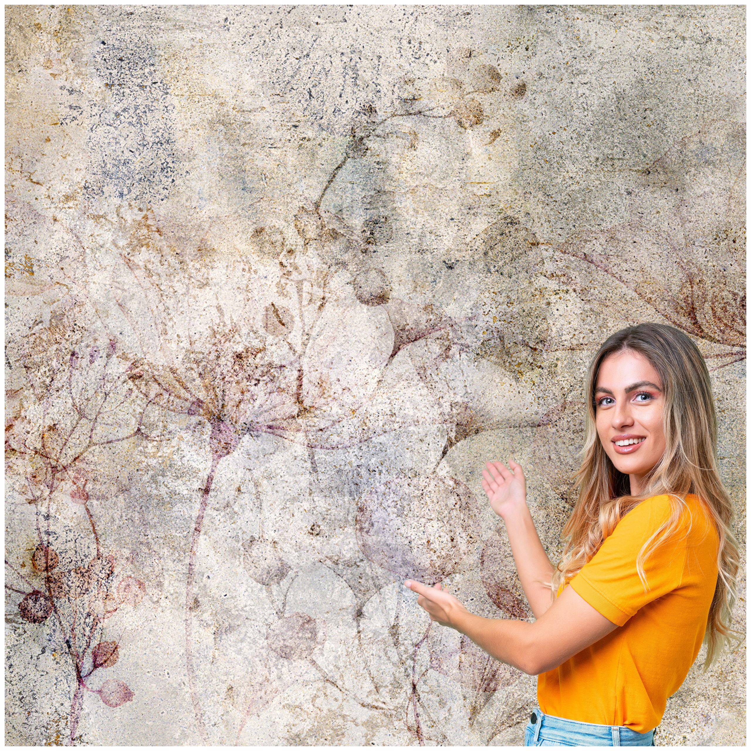 3D fototapeta Obývacia Izba Spálňa Boho Tráva Listy Beton Loft 392x260 BKLB09W