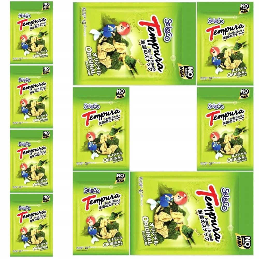 10x Chrupiące Snacki Prażynki Glony Nori Original w Tempurze Cieście 40g