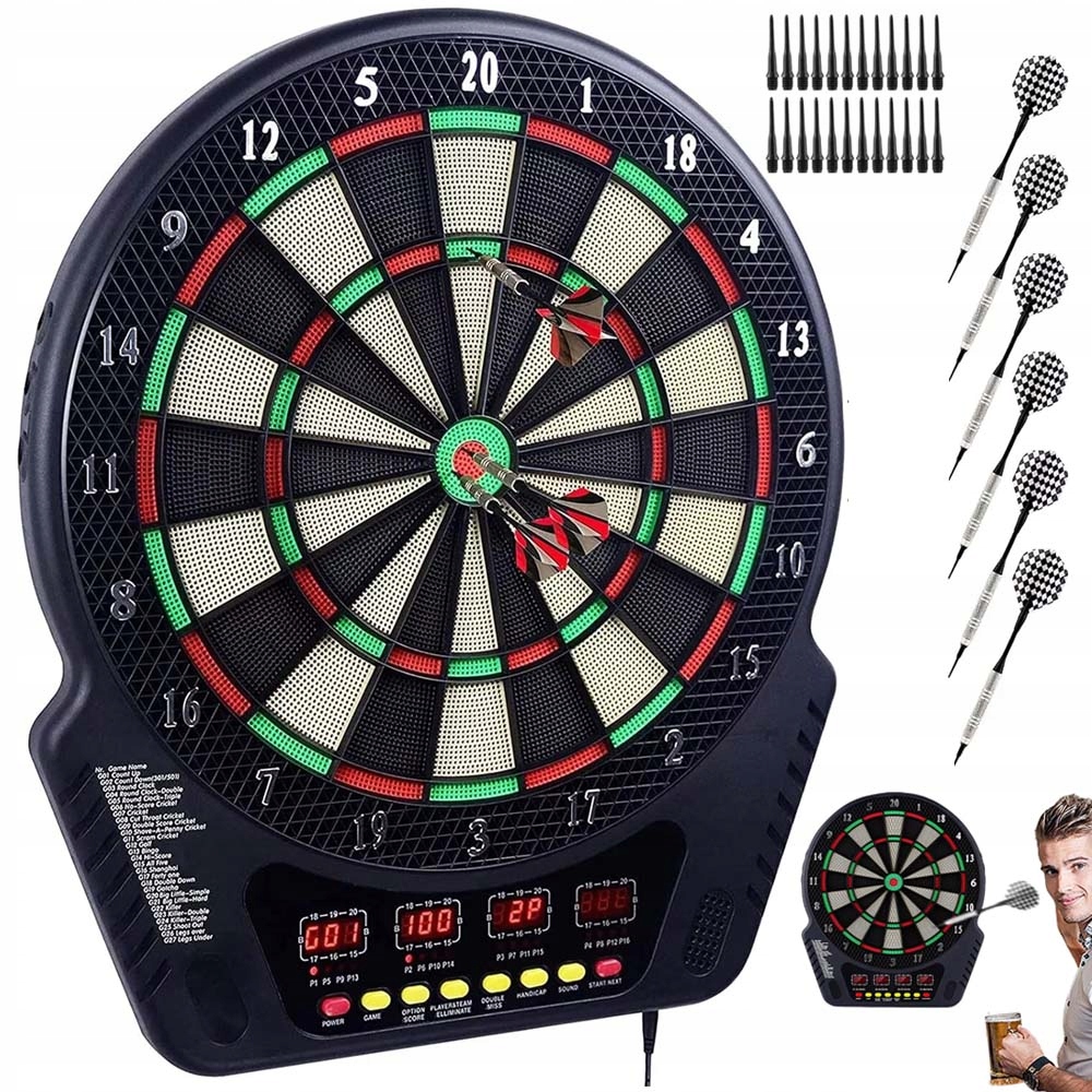 Profesjonalna Tarcza Do Darta Elektroniczna 243 Gry Led 6 Rzutek Miękkich