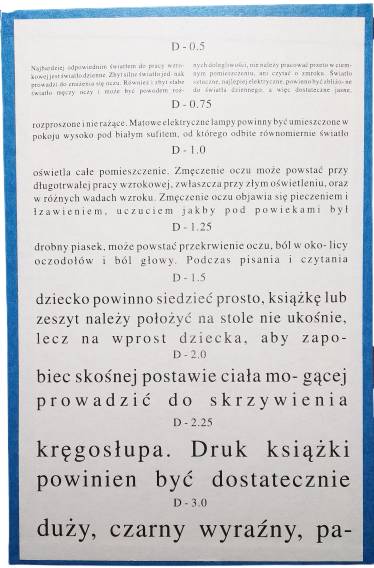 

Tablica okulistyczna do bliży dwustronna Snellen