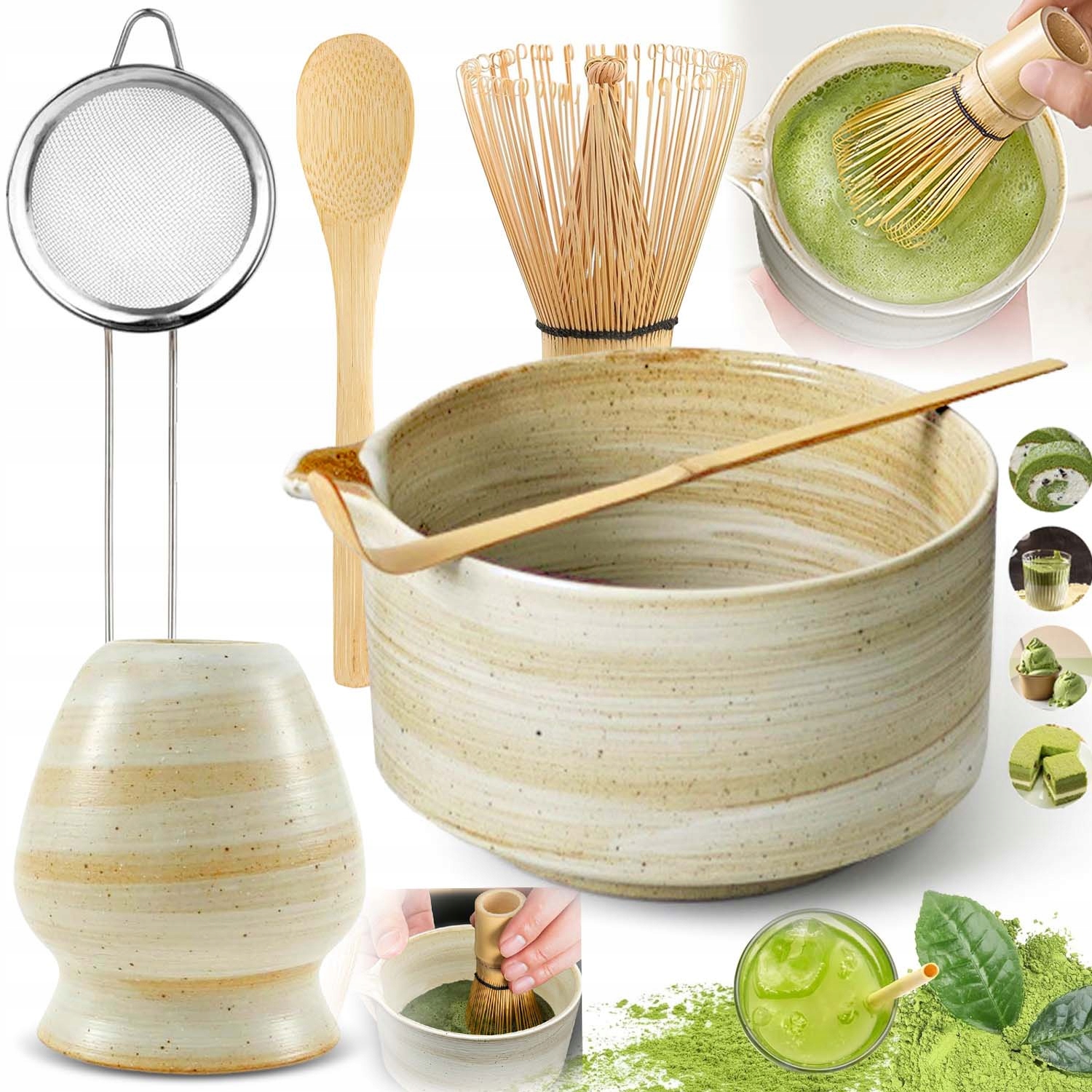 Levně Keramická Sada Na Matchu 6V1 Šálek Metla Čajová Lžička Matcha