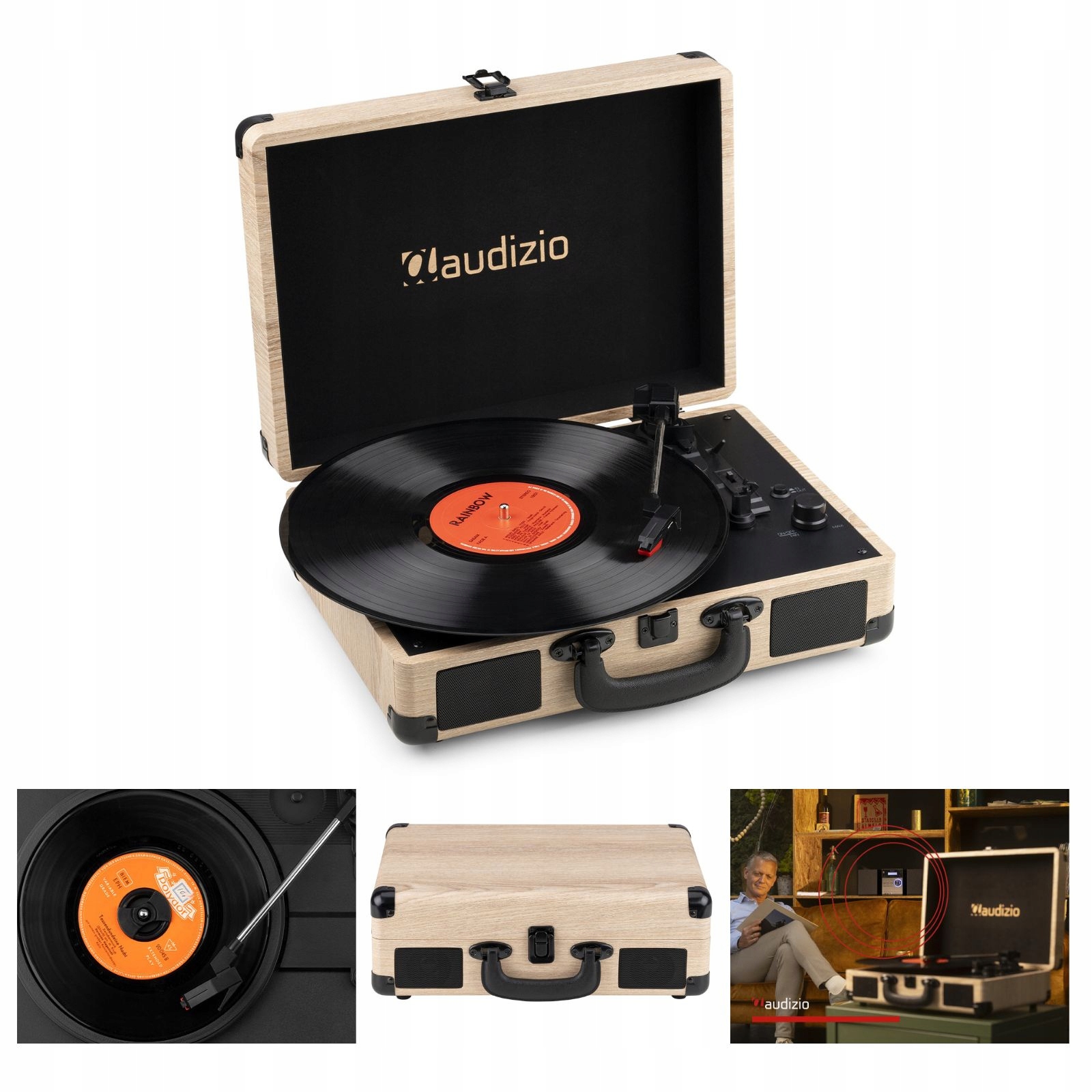 Gramofon Bluetooth odtwarzacz winyli Usb MP3 wbudowane głośniki retro styl