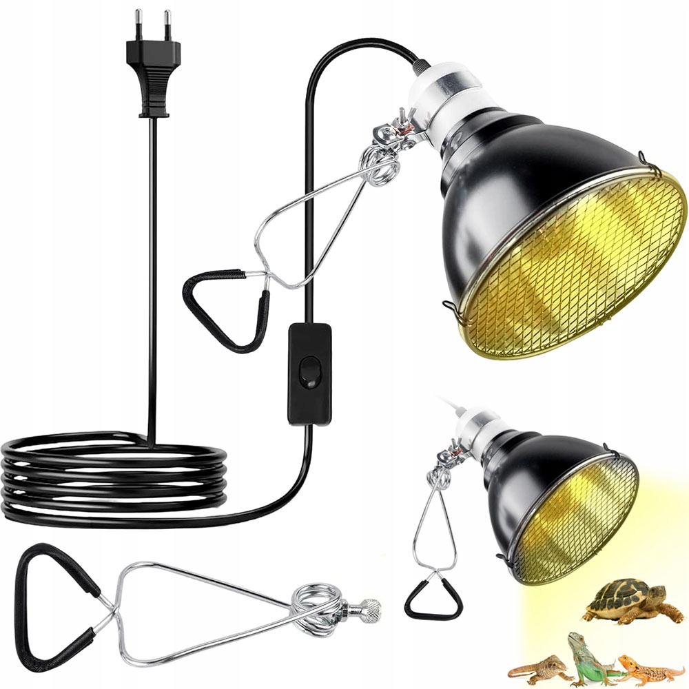 Levně Hliníková 360° Lampa Do Terária S Tlačítkem Zapnutí, Černá