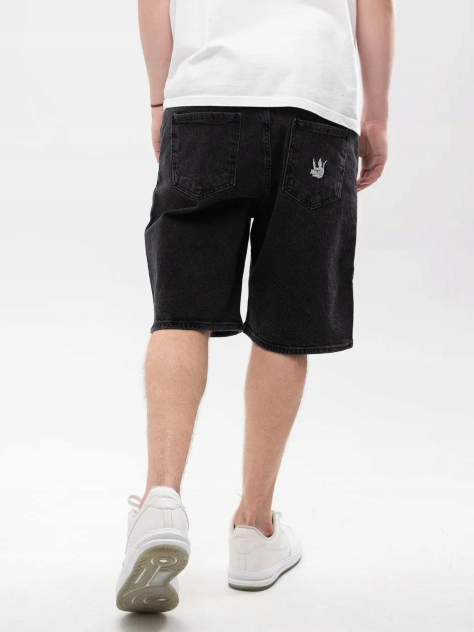 Džíny Kraťasy Jigga Wear s korunkou, černé, seprané, bílé, vel. XL