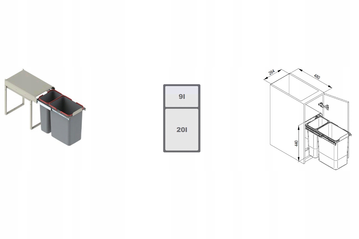 Rejs Nádoba na odpad JC603 "30" (260x440x430) dvojitý plast, stříbrná barva