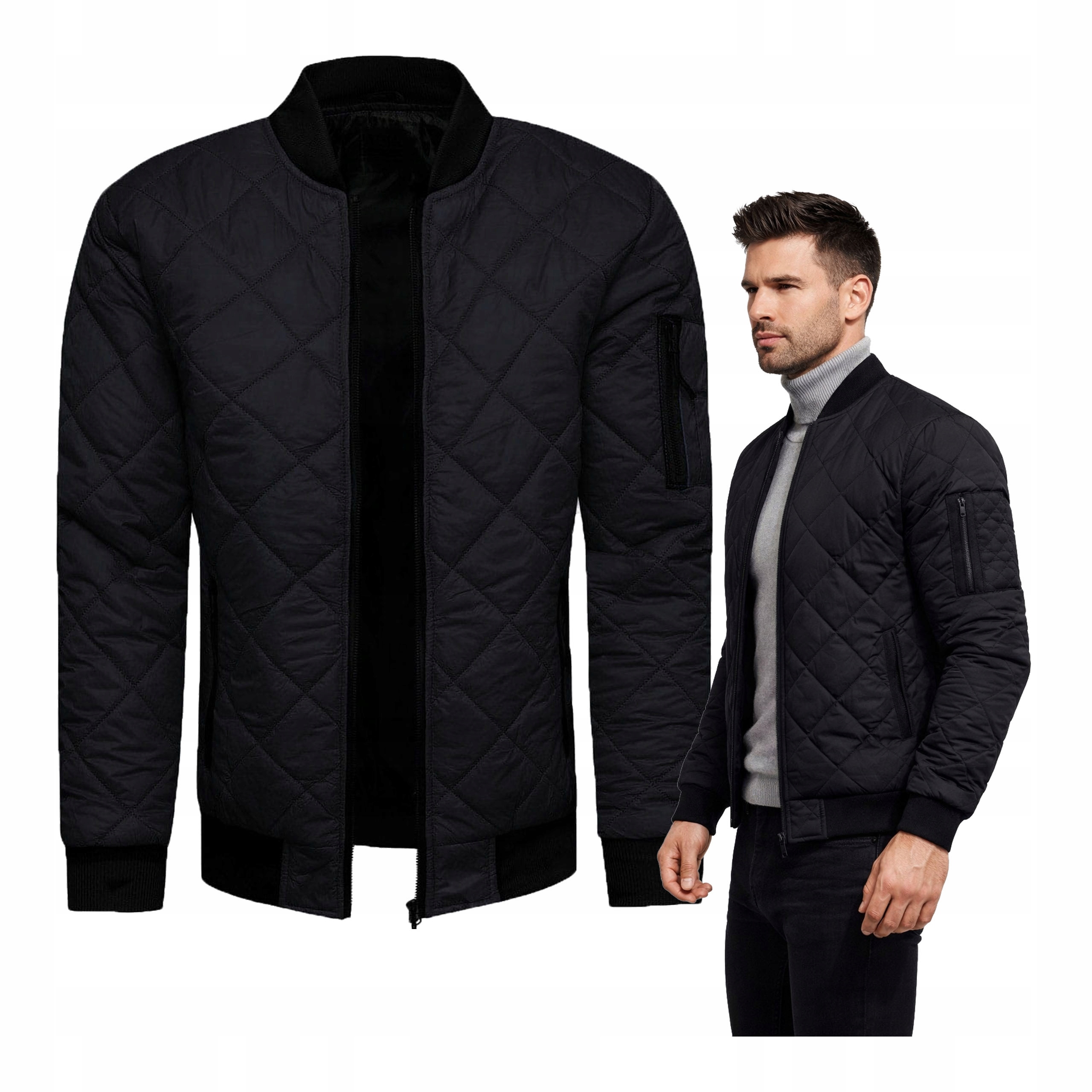 Kurtka Wiosenna Męska bomberka czarna na suwak bez kaptura M