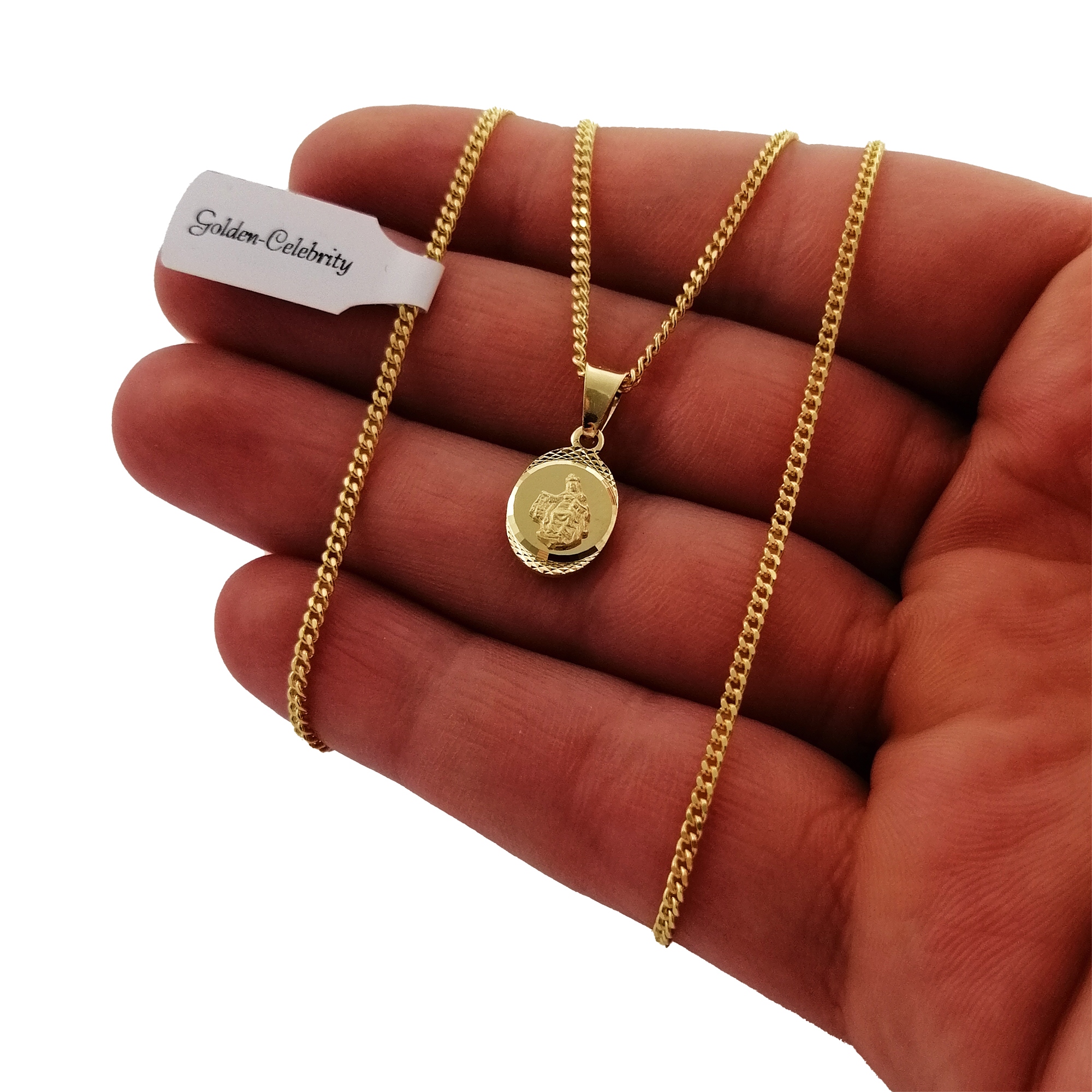 PIĘKNY NASZYJNIK SZKAPLERZ POZŁACANY SREBRO 925 PREZENT NA KOMUNIĘ + GRAWER Marka Golden Celebrity