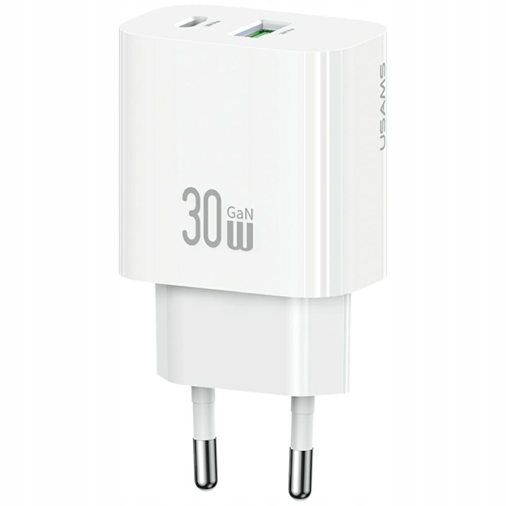 Usams Ładowarka sieciowa 30W 1xUSB-C 1xUSB-A Fast charging Biała