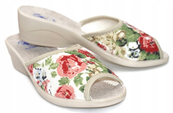 

Pantofle kapcie Lniane 042 Pami kwiatki beż 41