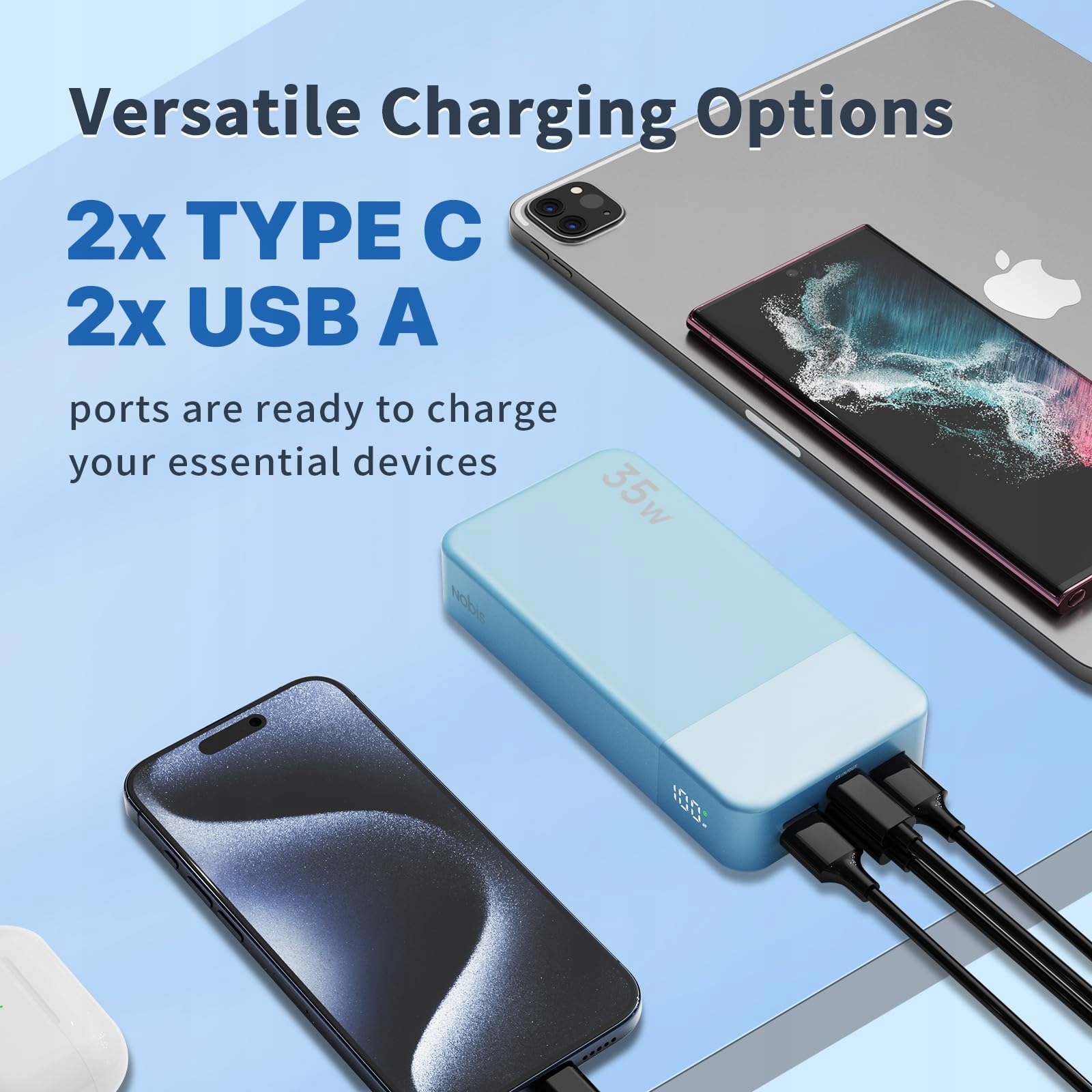 NOBIS Power Bank 20000mAh USB C 35W 4 Porty LED Wyświetlacz — miniatura 4