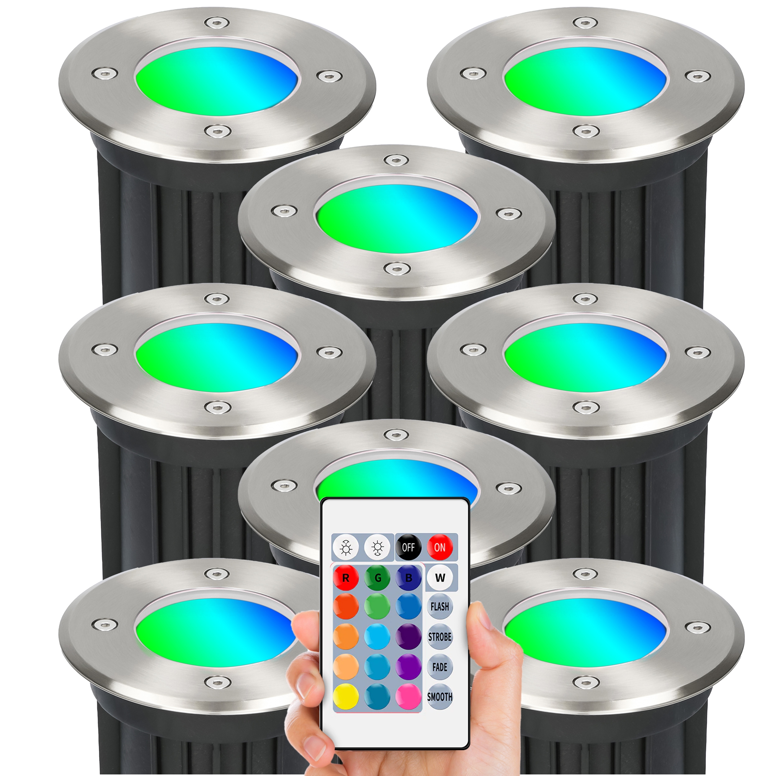 8x Zestaw Lamp Ogrodowych Oprawa Led Najazdowa Gruntowa Żarówka Rgb Pilot
