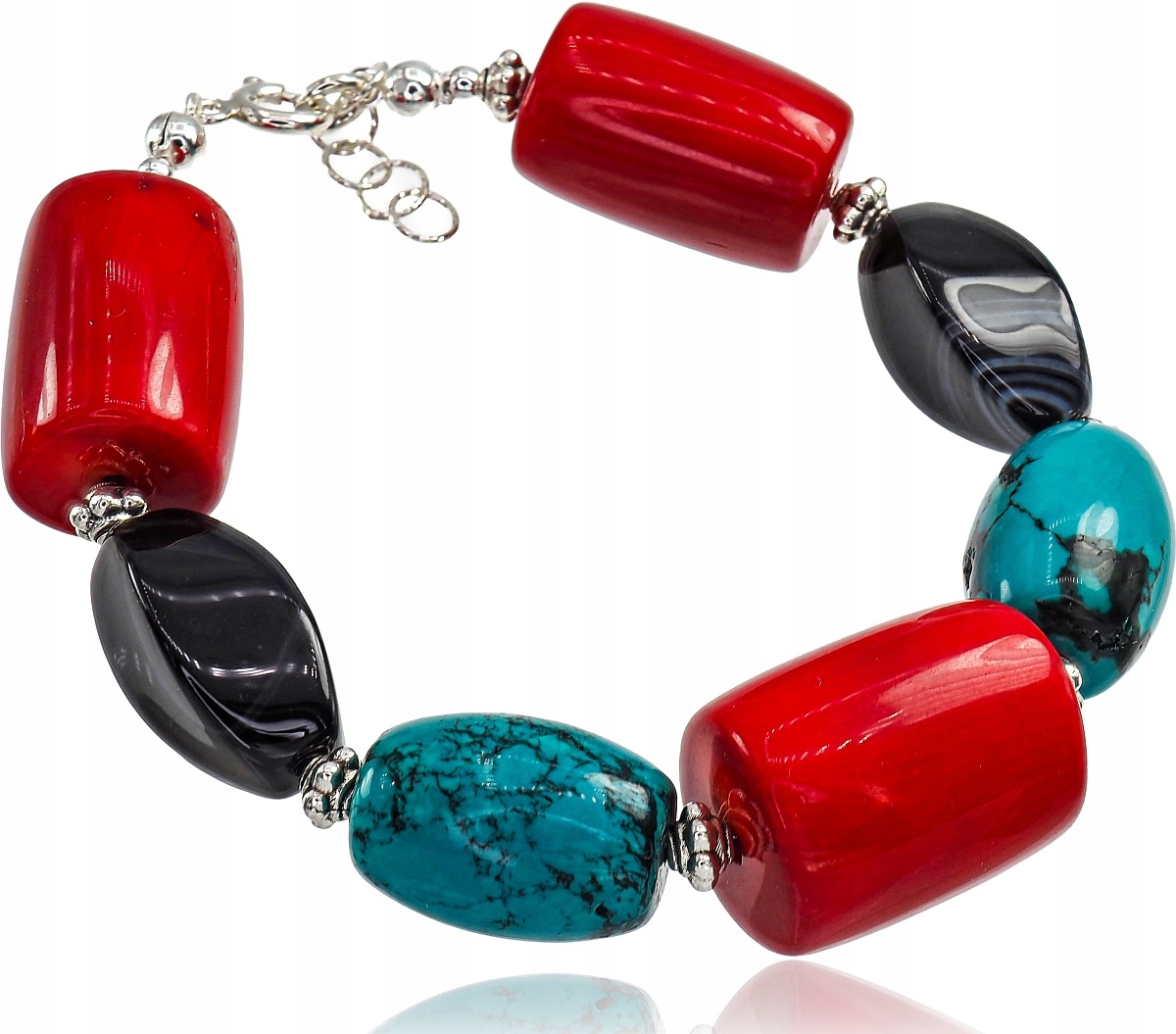 Krásný Korálový Náramek Sardonyx Howlit Stříbro