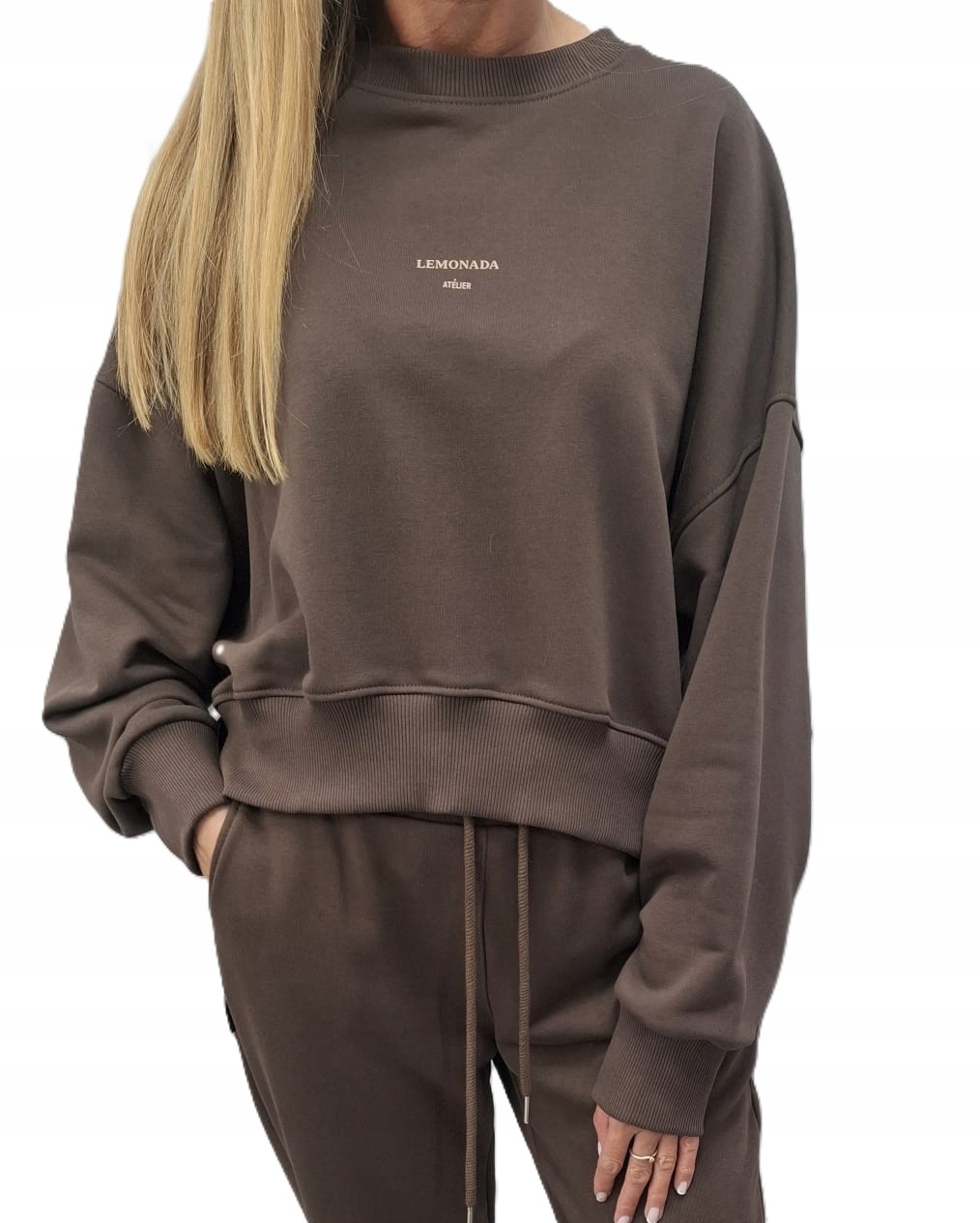 Lemonada Tepláková Mikina Oversize Hnědá Růžový Potisk Uni New