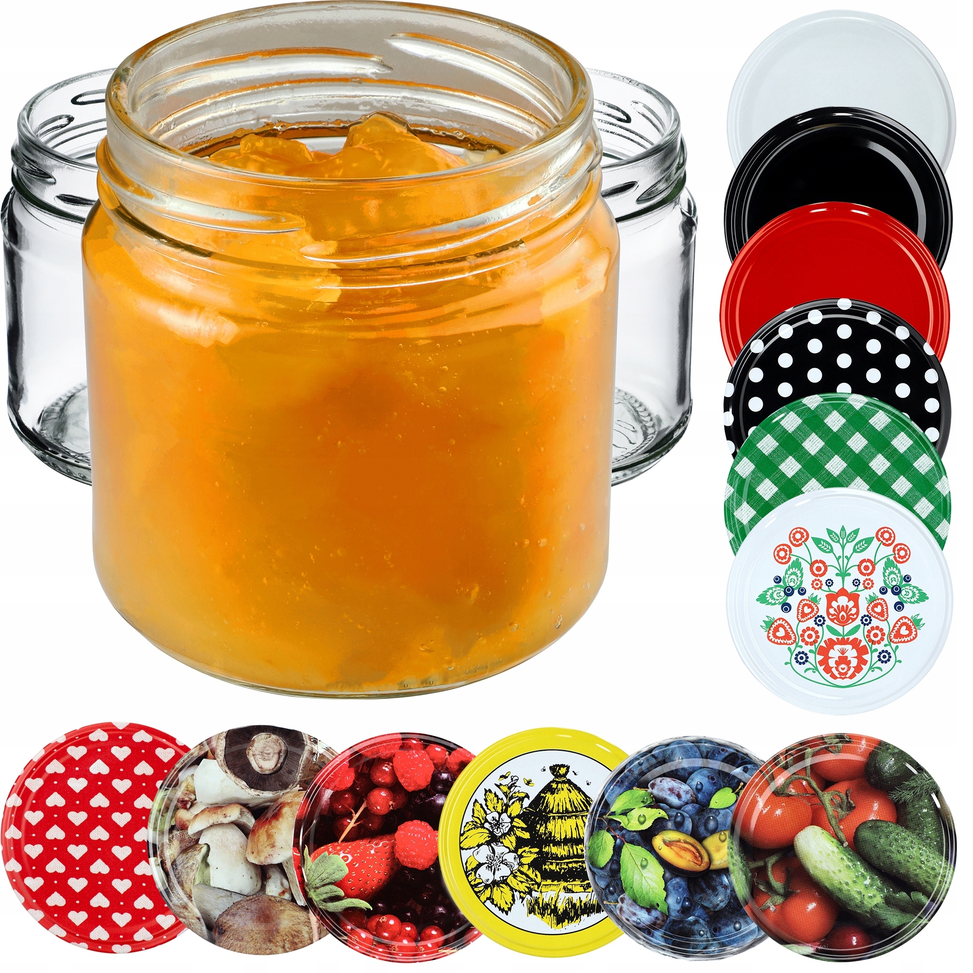 10x SŁOIK SŁOIKI 200ML SZKLANY PRZETWORY DŻEM MIÓD + ZAKRĘTKI FI66