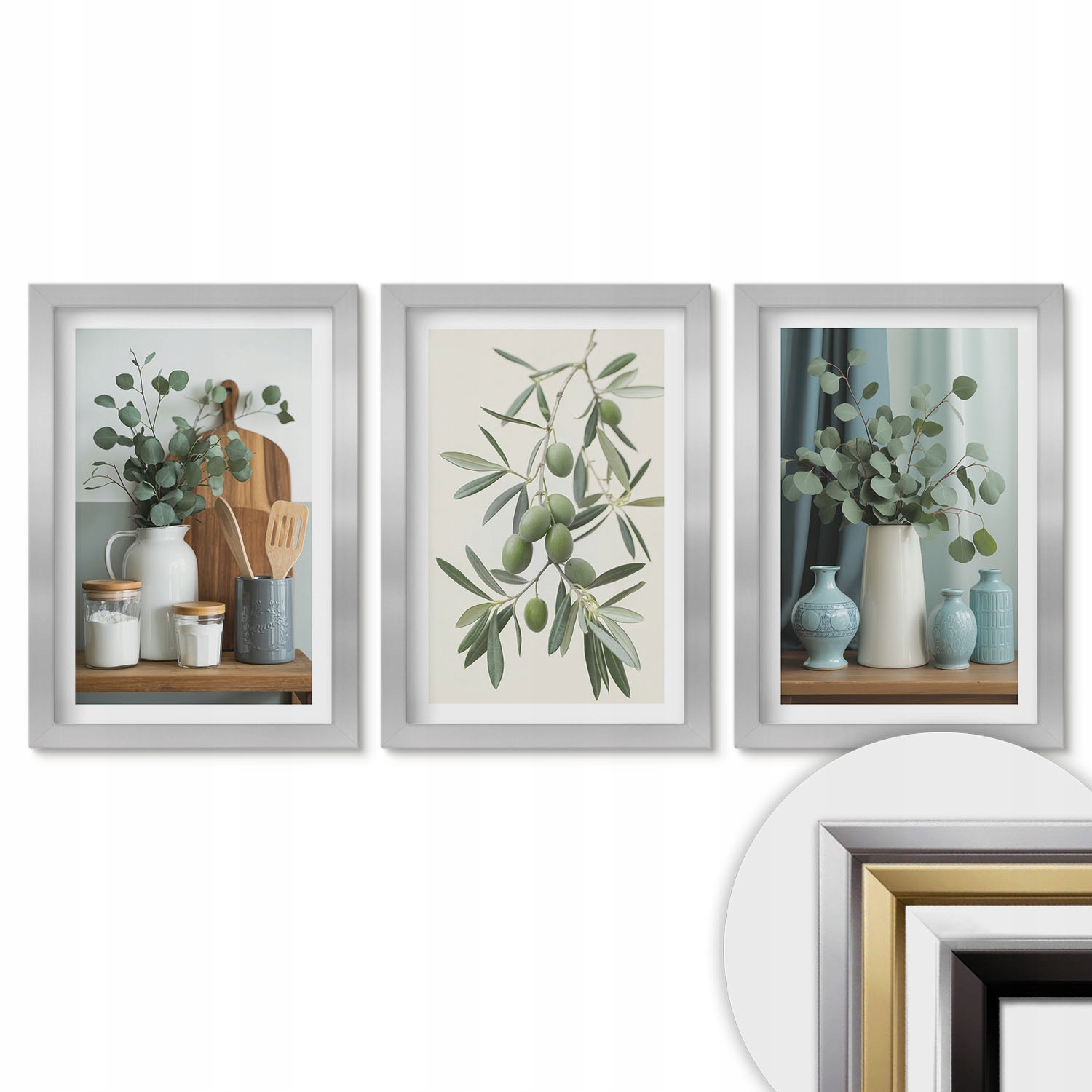 Triptychová sada fotoobrazů Sada 20x30 Zelené olivy Eukalyptus