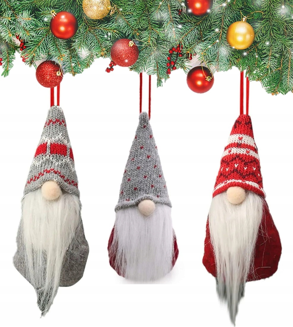 SKRZAT ŚWIĄTECZNY MIKOŁAJ KRASNAL SKANDYNAWSKI ZAWIESZKA CZAPECZKA KPL 3SZT