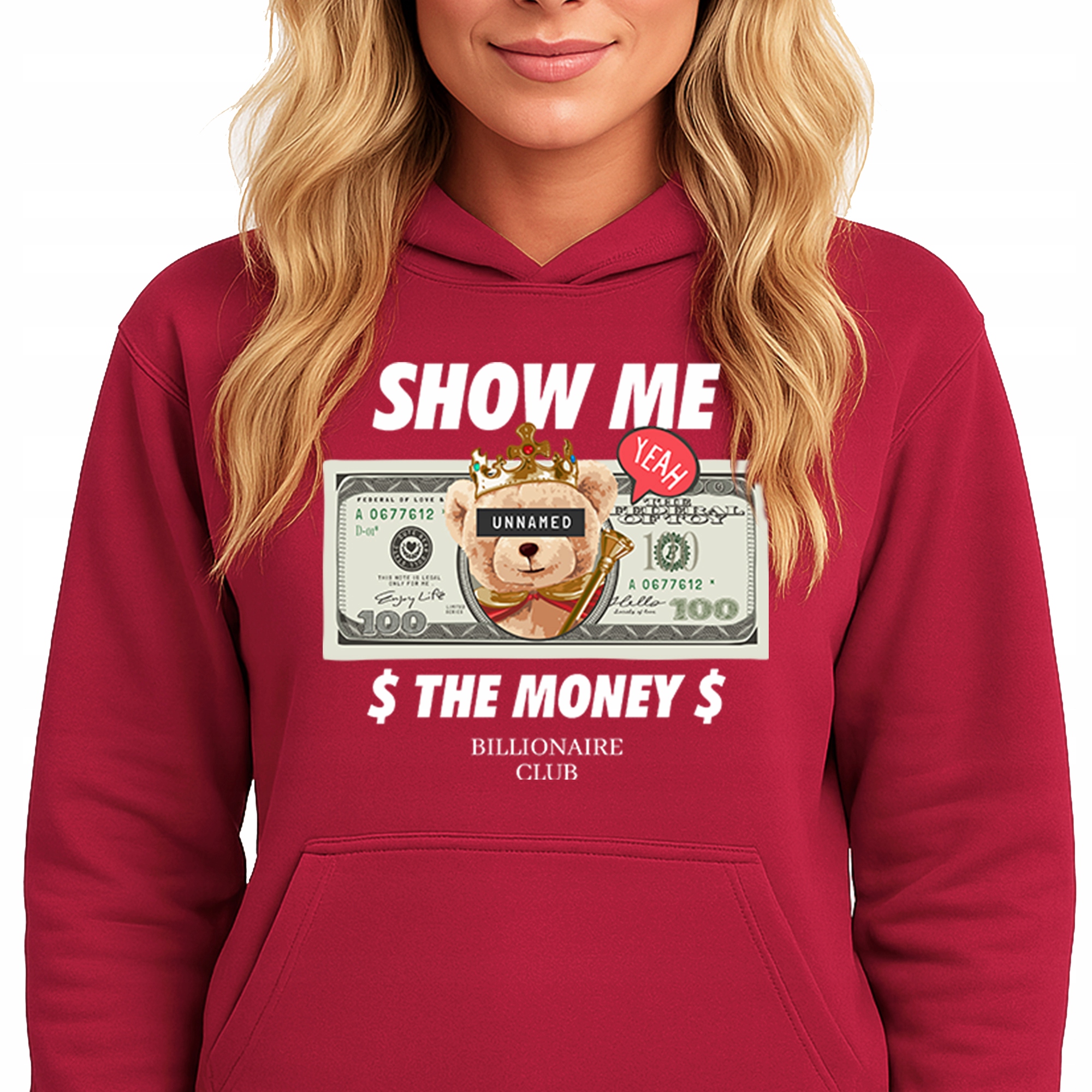 Mikina S Kapucí Červená Bavlněná Mikina Módní Show Me The Money Vel S