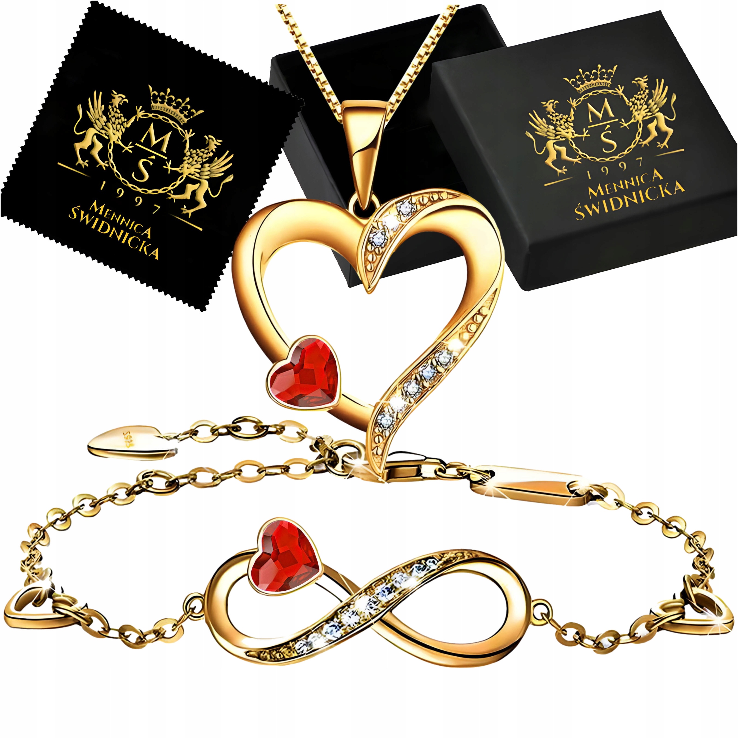 Zlatý komplet Dámský náramek Nekonečno Náhrdelník Srdce Stříbro 925