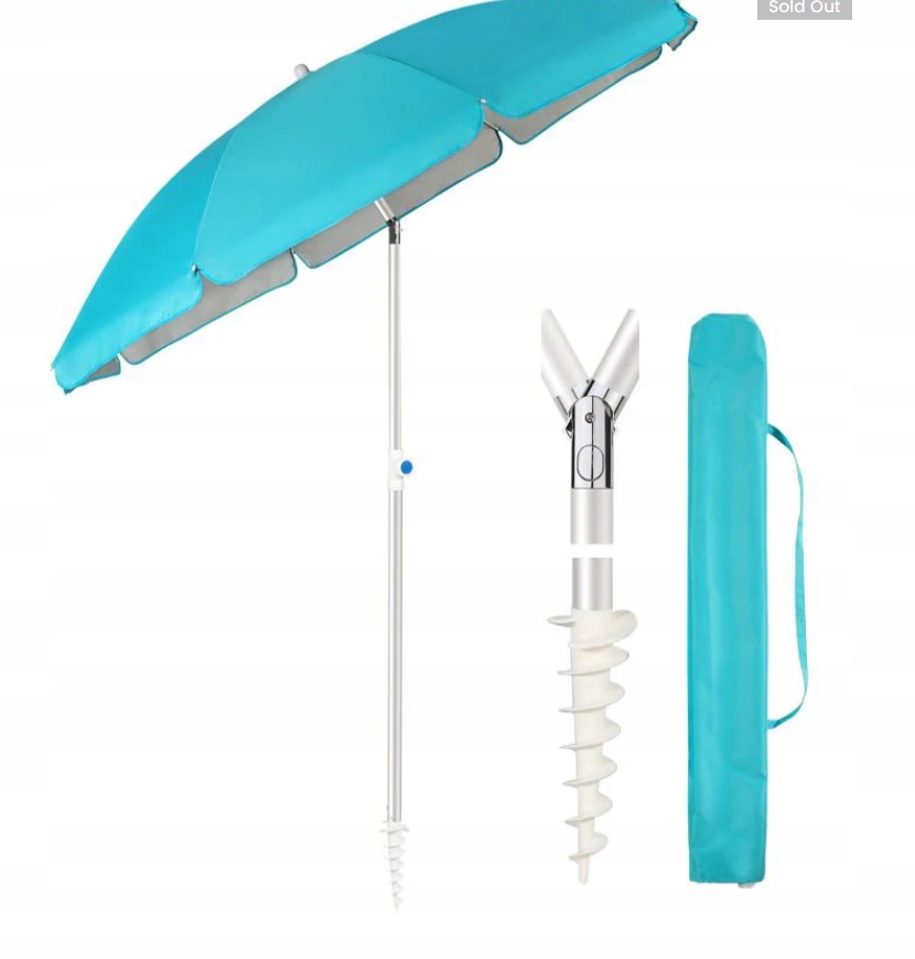 Parasol Ogrodowy Plażowy Błękitny Niebieski Termiczny 160 CM