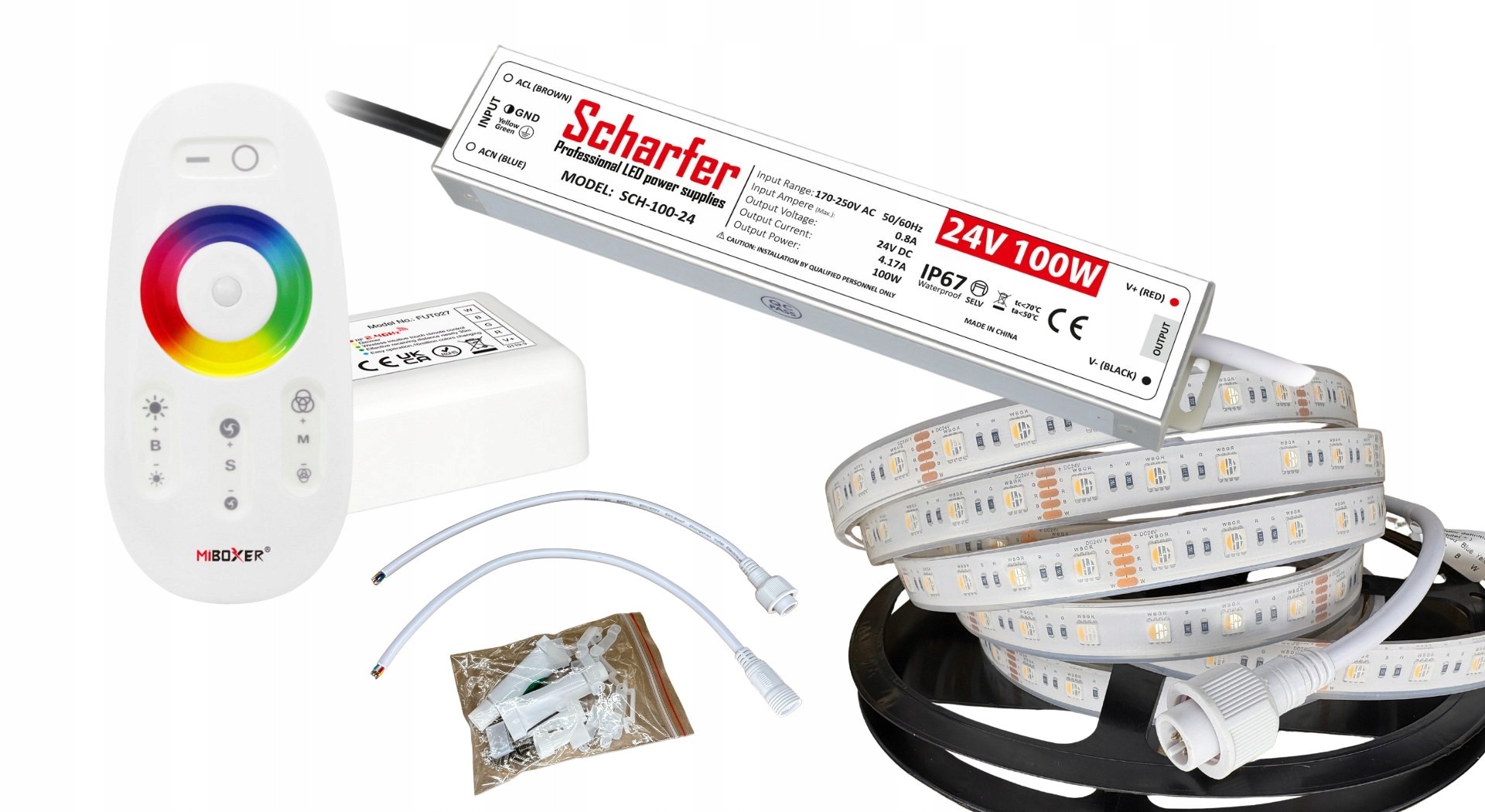 Led Páska Rgbw 3000K 24V 5M IP67 Do Sauny Napájací Adaptér Ovládač Diaľkový Ovládač