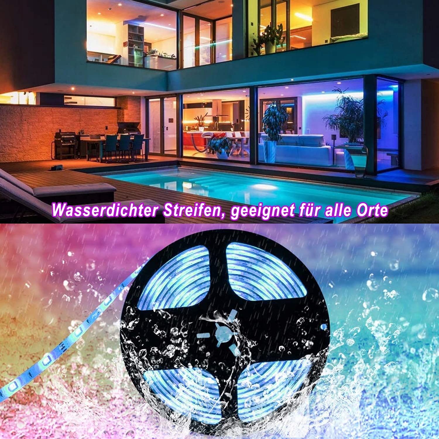 ALED LIGHT Bluetooth Wodoodporne Taśmy LED RGB 10M Z Pilotem i Zasilaczem — miniatura 3
