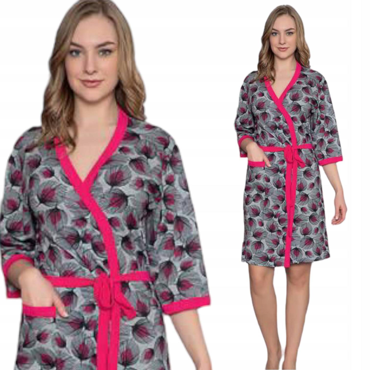 SZLAFROK DAMSKI CIENKI BAWEŁNIANY WIĄZANE/KESIEŃ