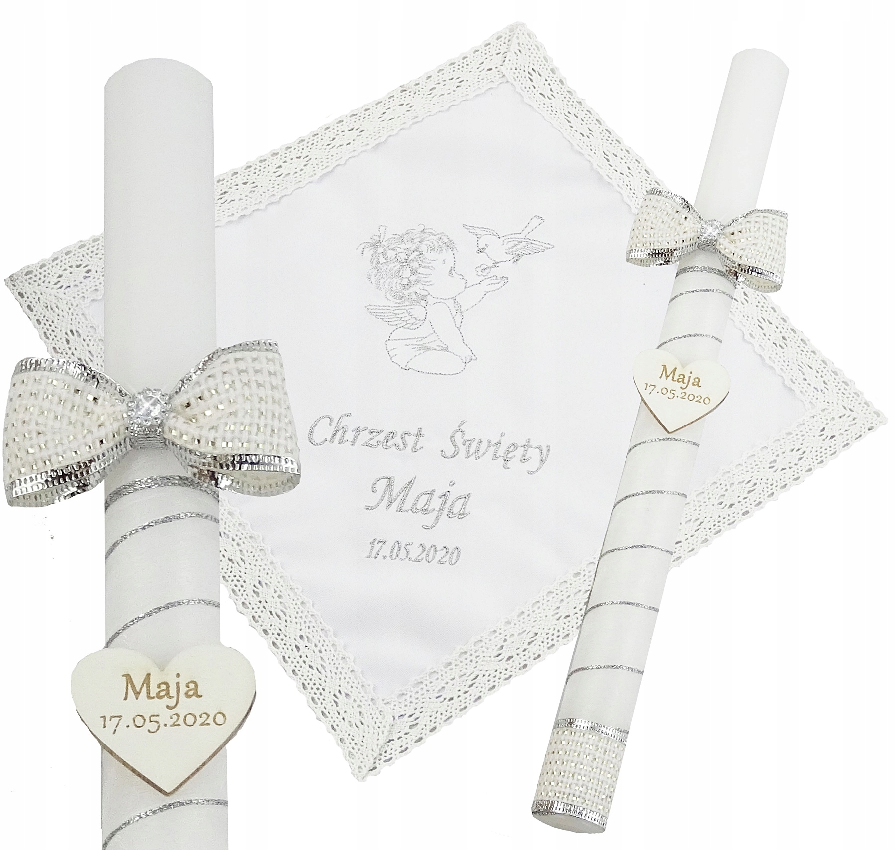 BIAŁA SZATKA И СВЕЧА ДЛЯ КРЕЩЕНИЯ, ВЫШИВКА ГРАВИРОВКА ИМЯ