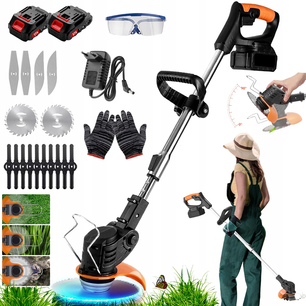 Bezprzewodowy Potężna Kosa Elektryczny Podkaszarka Wszechstronny 21V 2XAKU