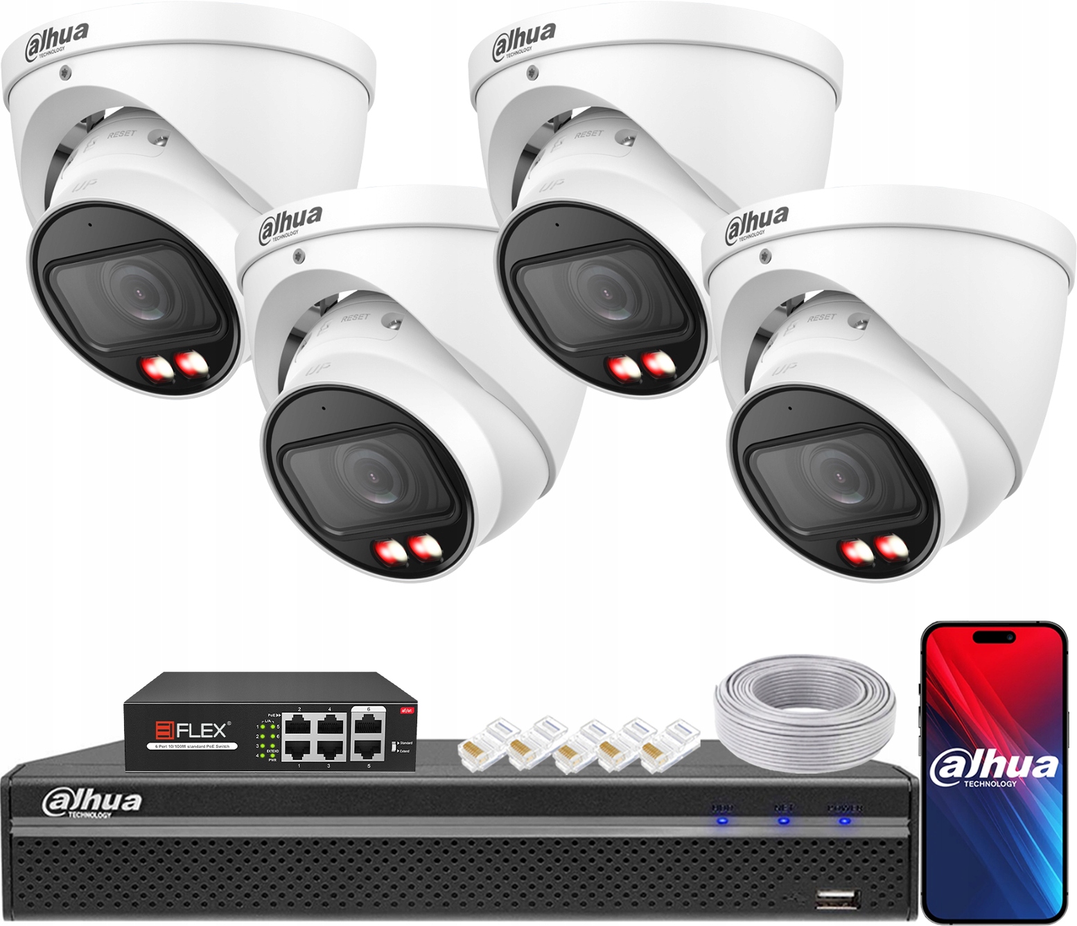 Monitorovací sada Dahua 4x Ip kamera 4Mpx IPC-HDW2449T-ZS-IL-27135 TiOC