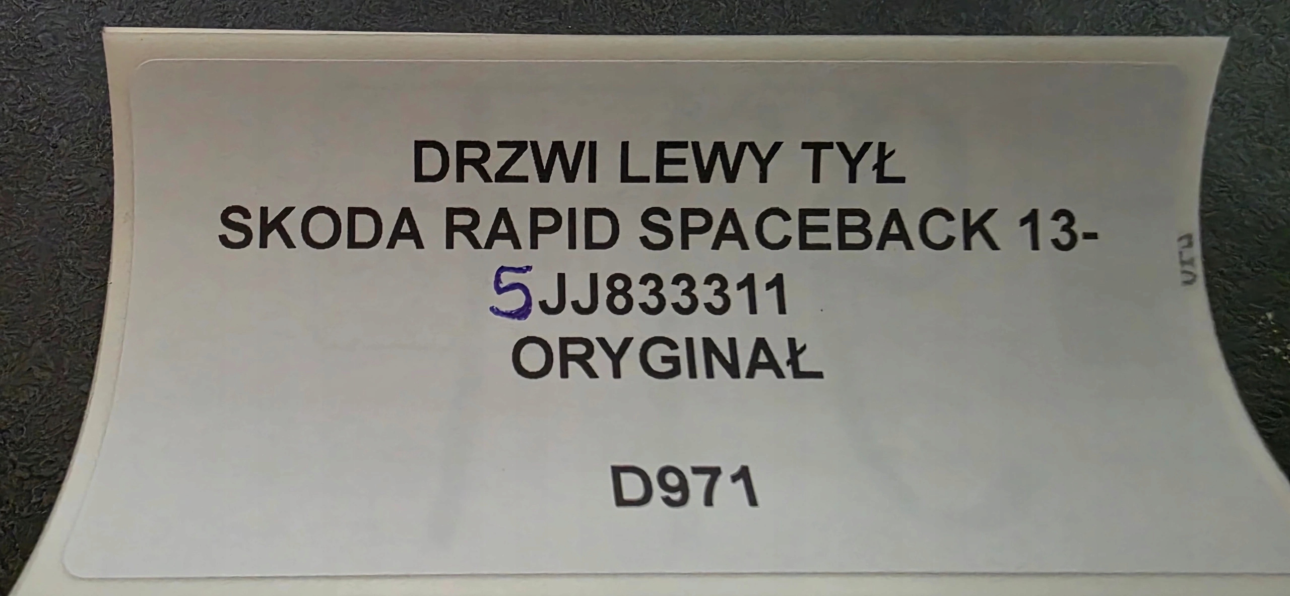 Tür links heck SKODA RAPID SPACEBACK 13- Original 5JJ833311