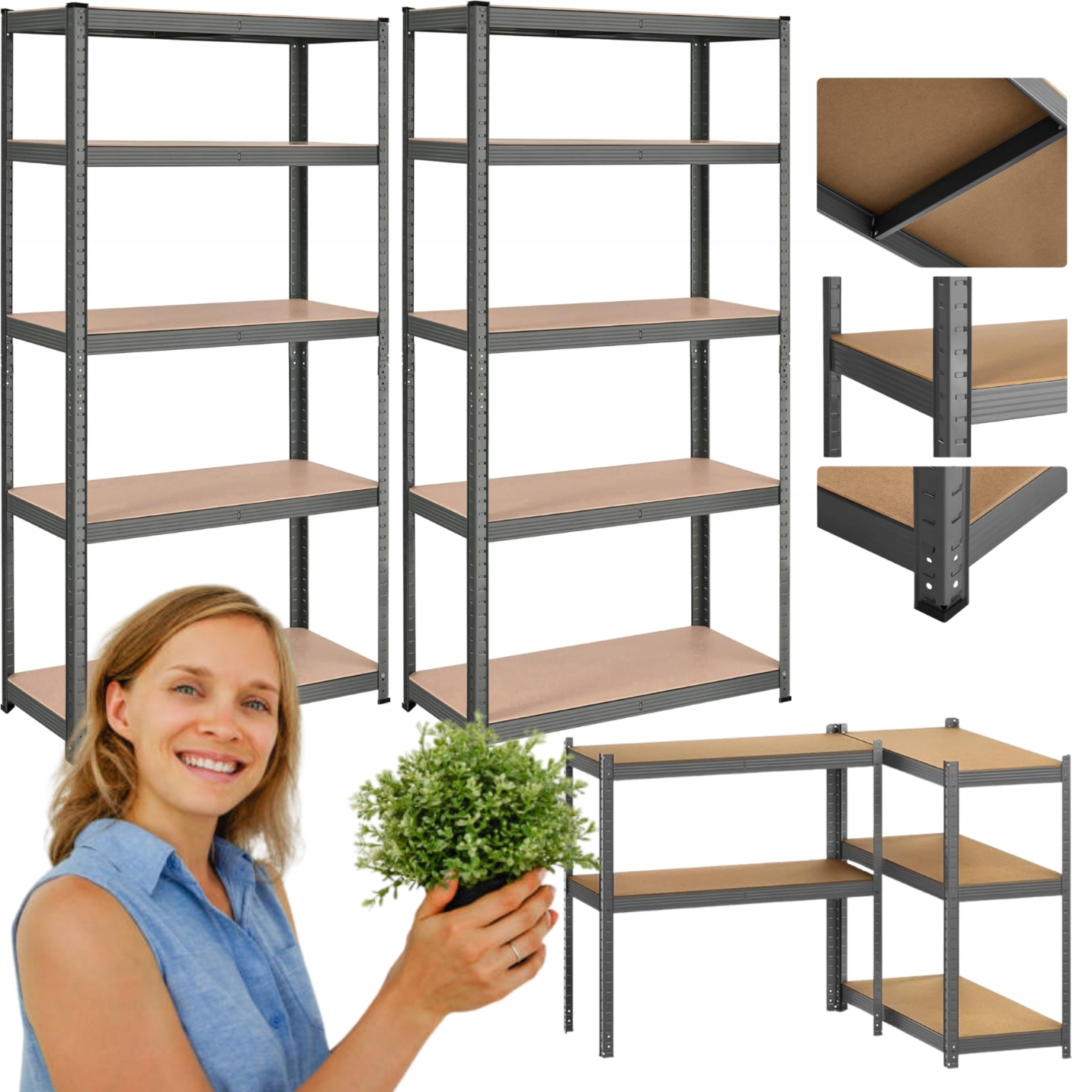 Police Velká na květiny Regál Kovový Nastavitelný do kuchyně Kancelář Silný 2ks