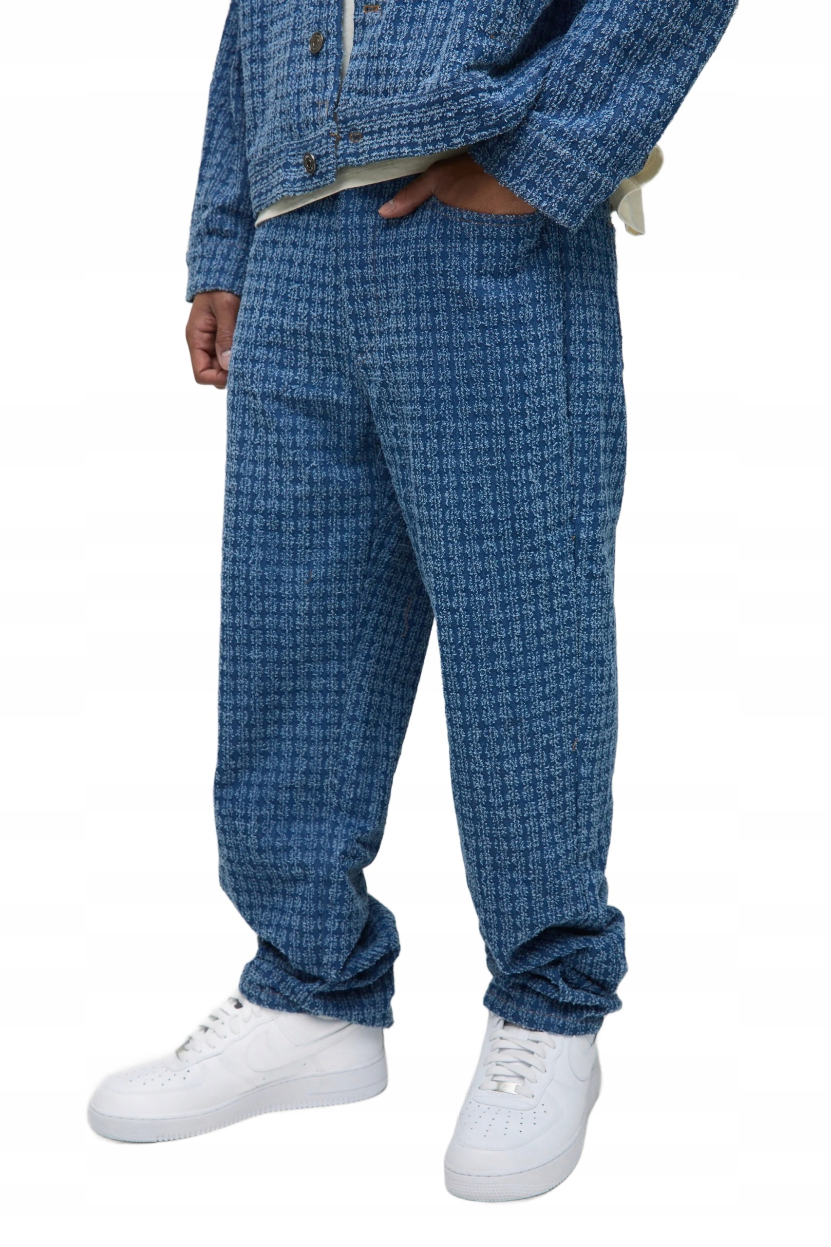 Boohooman Pánské Džíny Jednoduché Modré Vzor Melír Dlouhé 32 Z3A