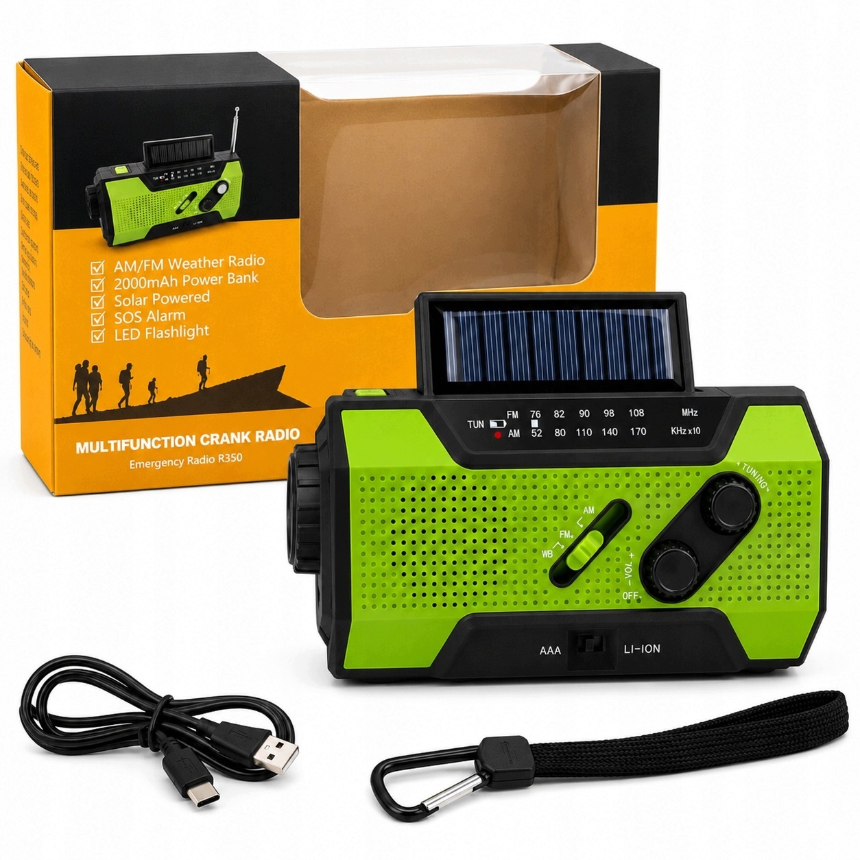 Přenosné Solární Rádio Korbka Alarm Dynamo Nouzová Svítilna Powerbank 3v1