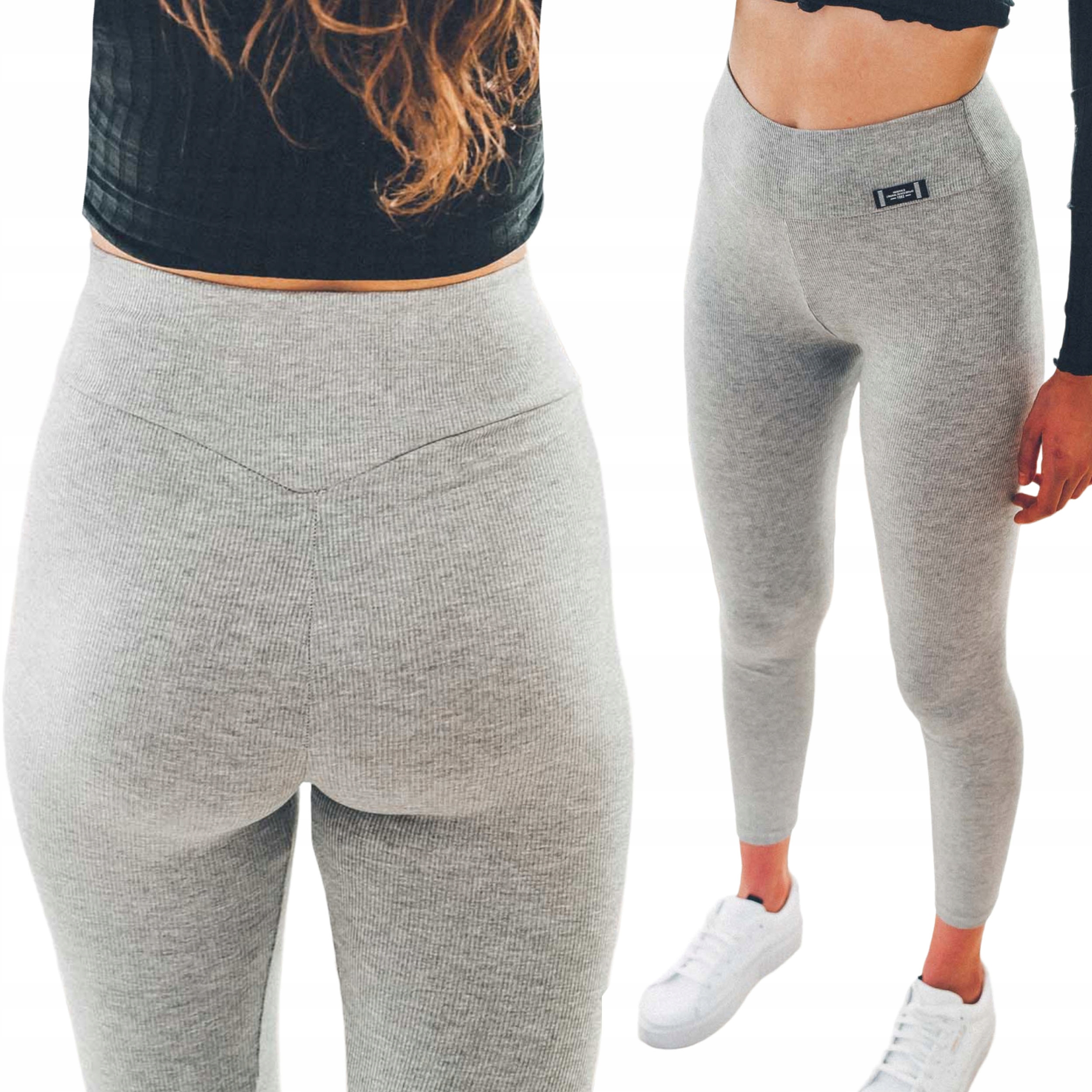 

Szare prążkowane leginsy damskie getry stan XL/XXL