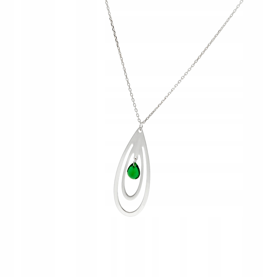 Stříbrný náhrdelník se zelenou zirkonovou slzou