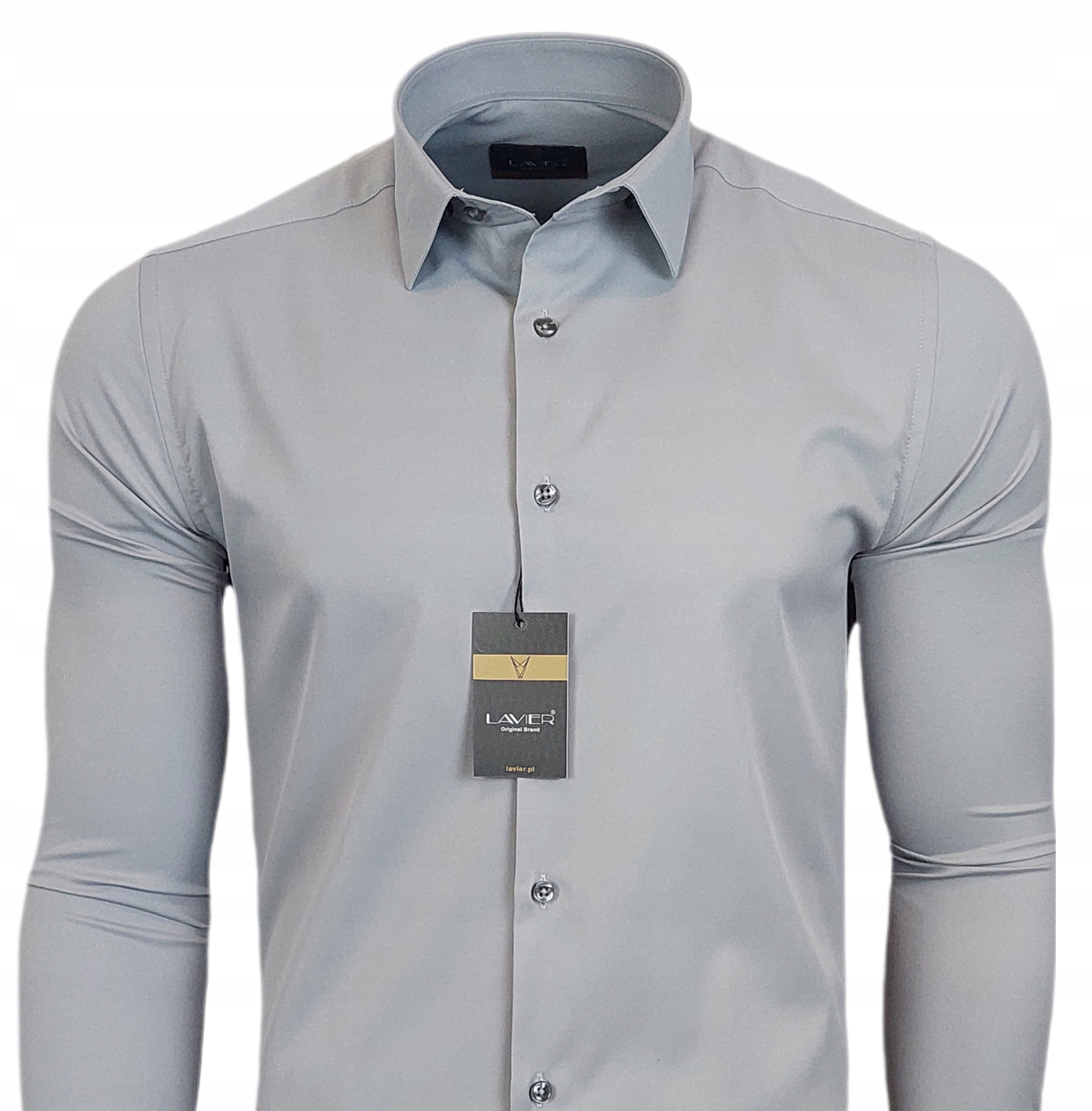 Koszula męska Szara dopasowana Lavier - SLIM FIT Bawełna Rozmiar L Rozmiar kołnierzyka 42