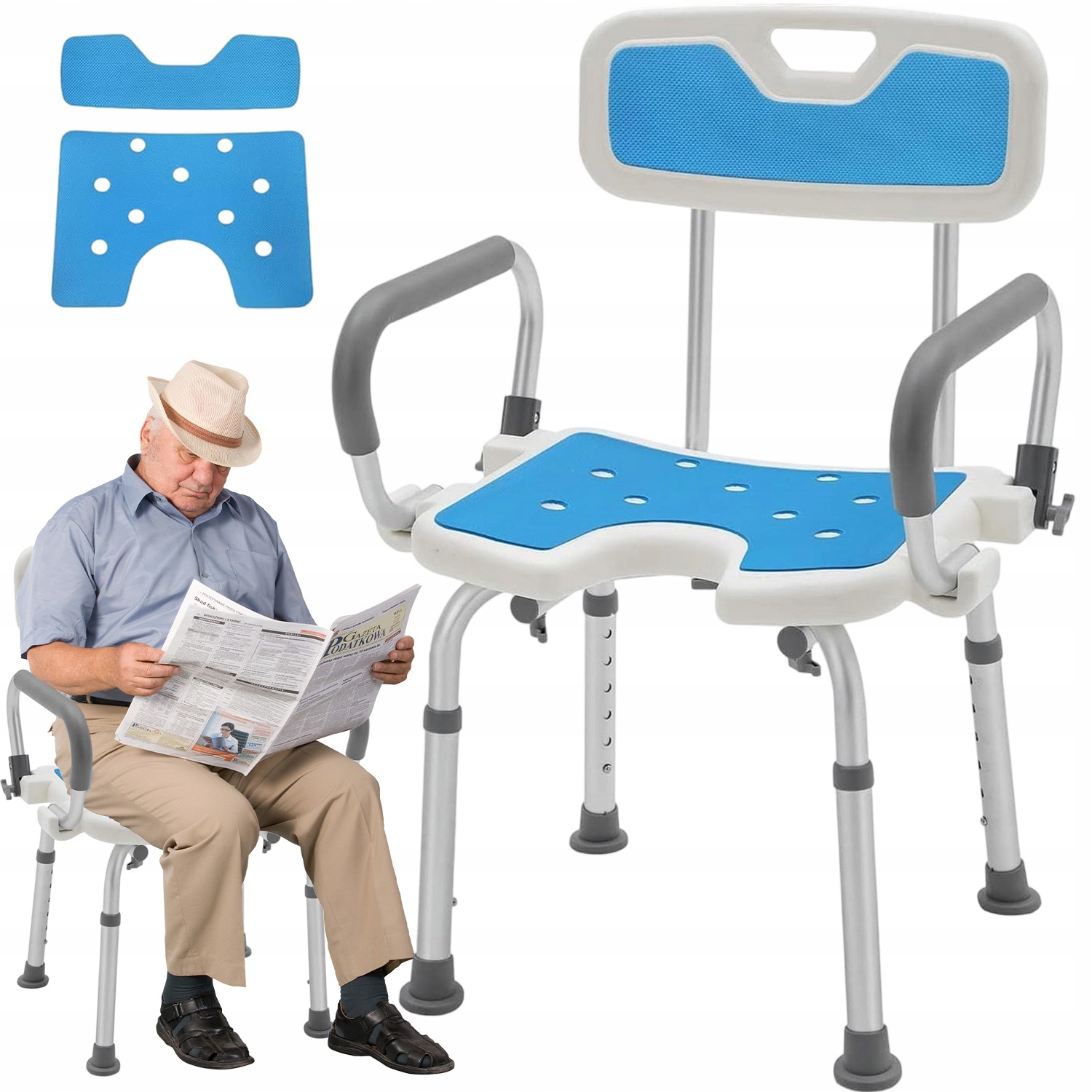 Krzesło Prysznicowe Z Oparciem Z Podłokietnikami Wytrzymałe Aluminiowe Eva