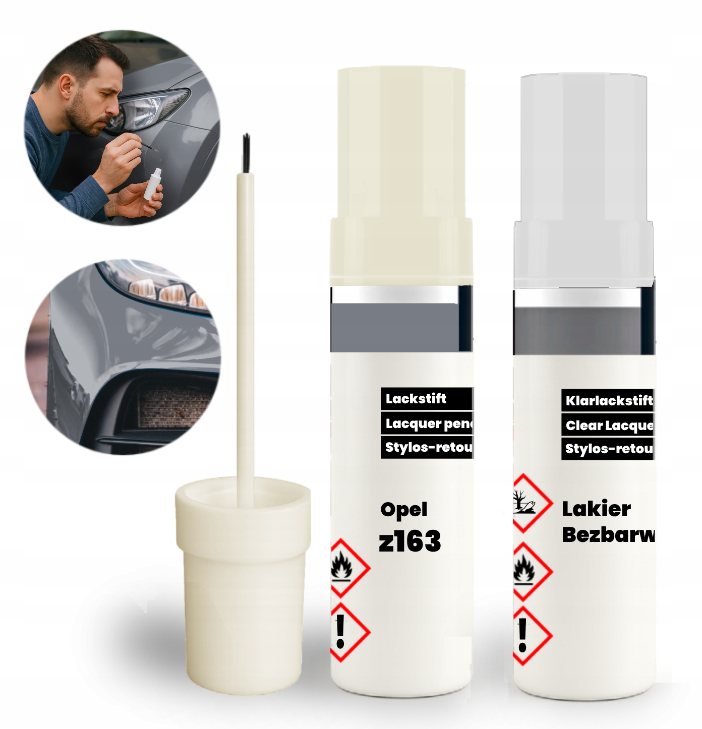 Zaprawka Opel Z163 Zestaw 2w1: Lakier Bazowy Bezbarwny z Pędzelkiem