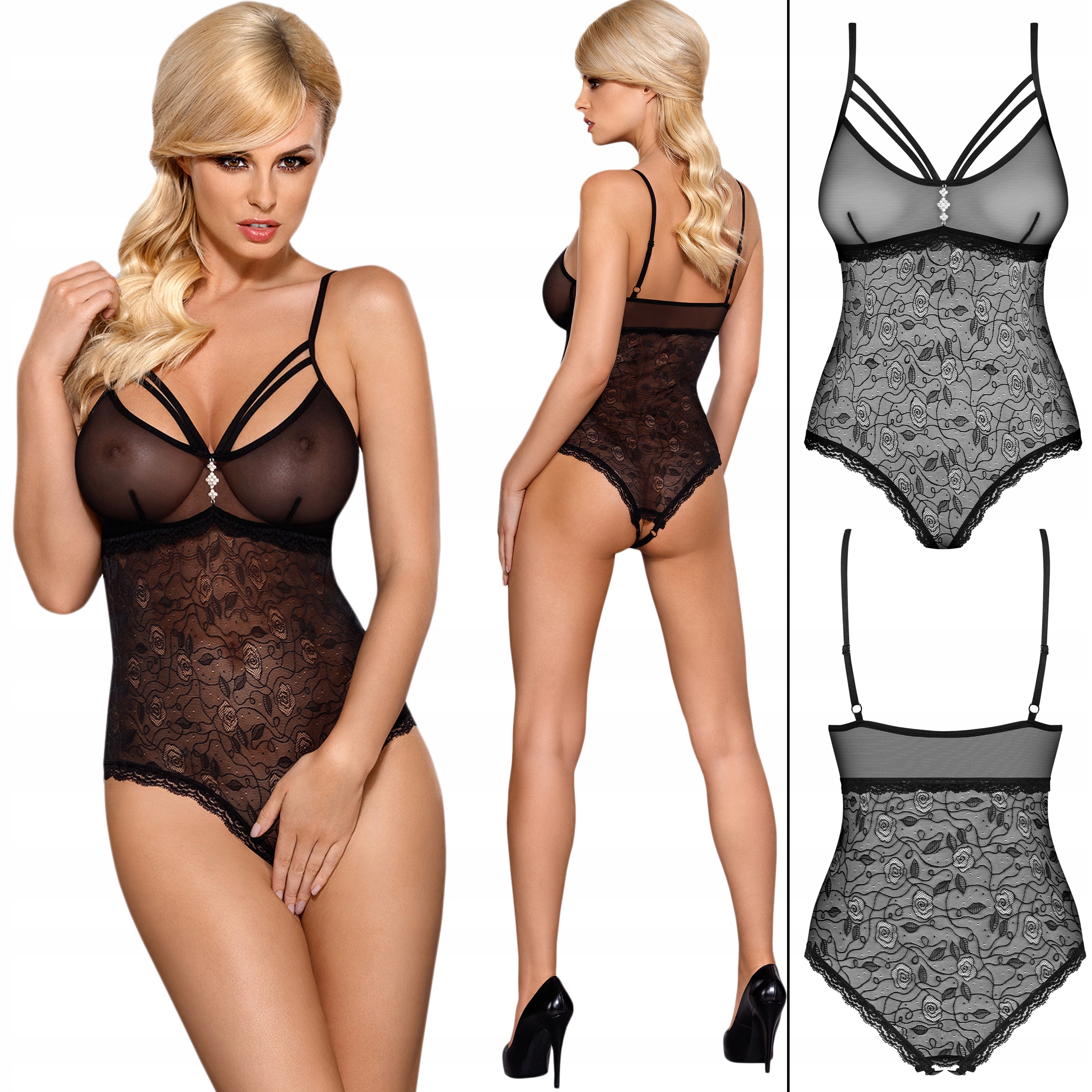 

Obsessive body 818-TED-1,otwarty krok, czarne Xs/s