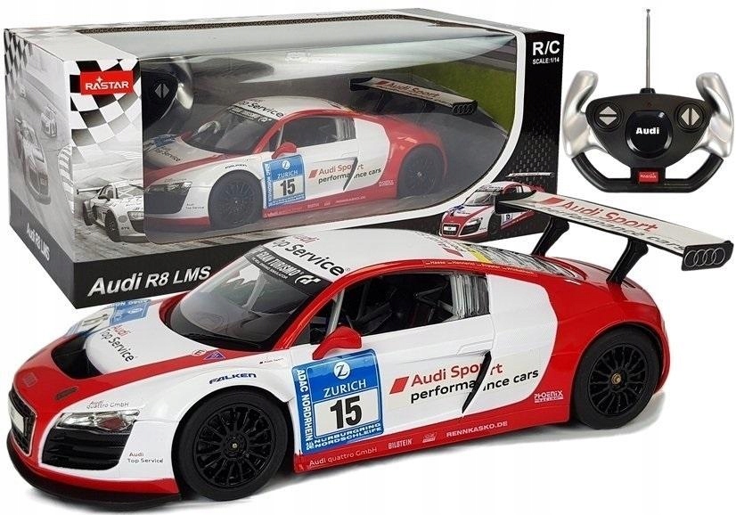 Auto R/c Audi R8 Lms Rastar 1:14 bielo-červené